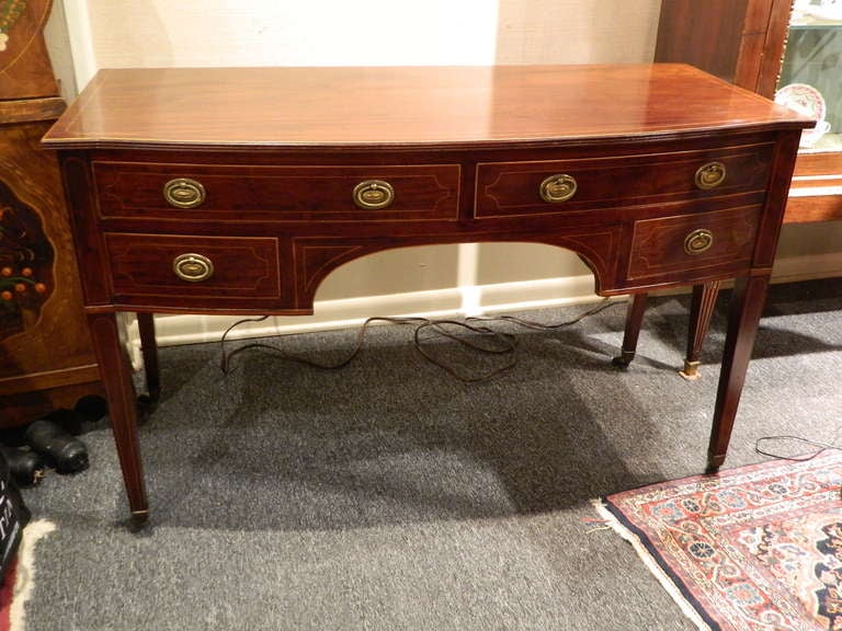 English Mahogany and Boxwood String Bow Front Sideboard or Desk, 19th Century In Good Condition In Savannah, GA