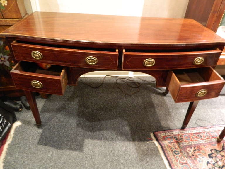 English Mahogany and Boxwood String Bow Front Sideboard or Desk, 19th Century 2