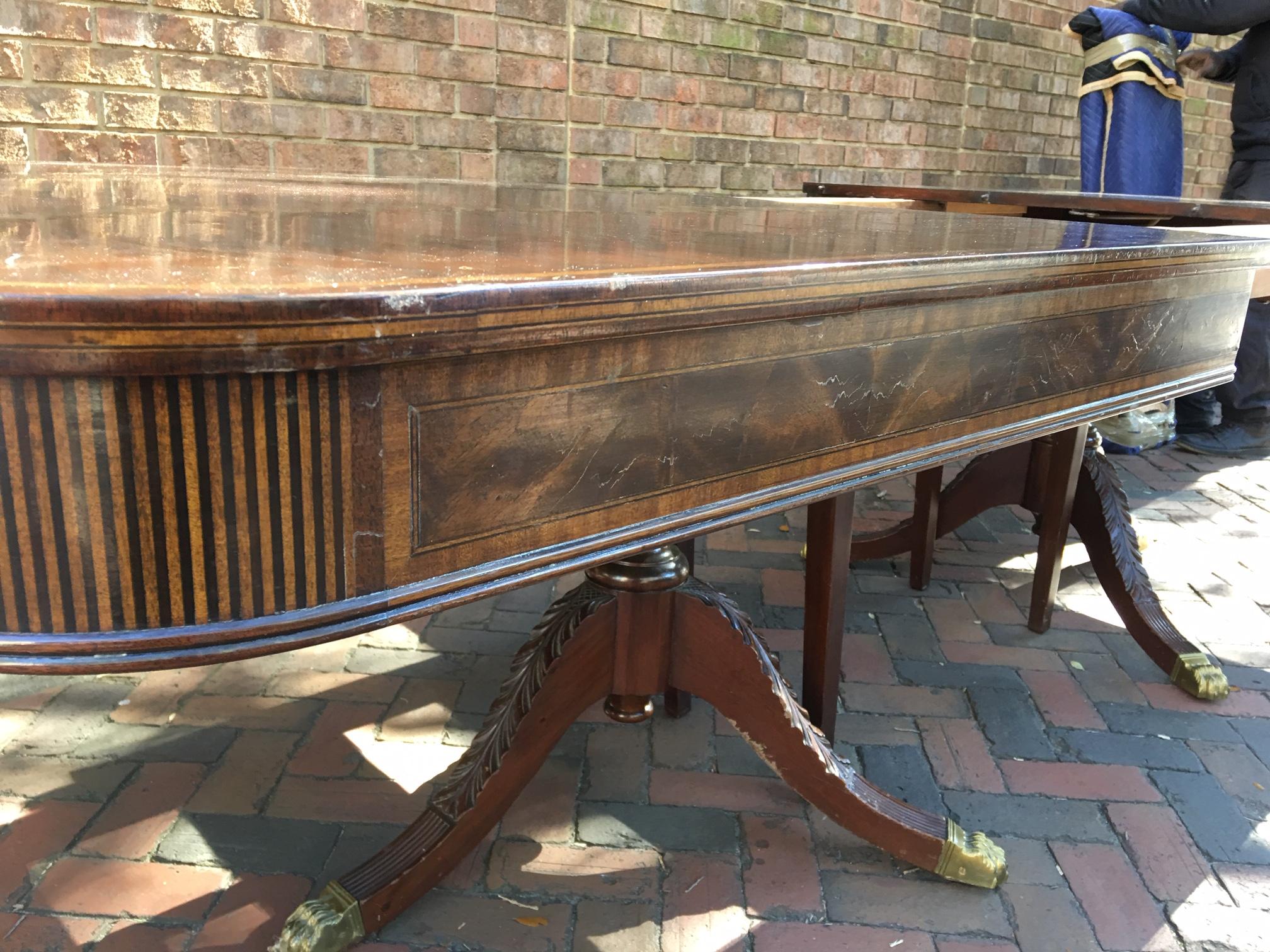 Banquet English Mahogany Dining Room Table with Pedestals & Leaves, 20th Century 10