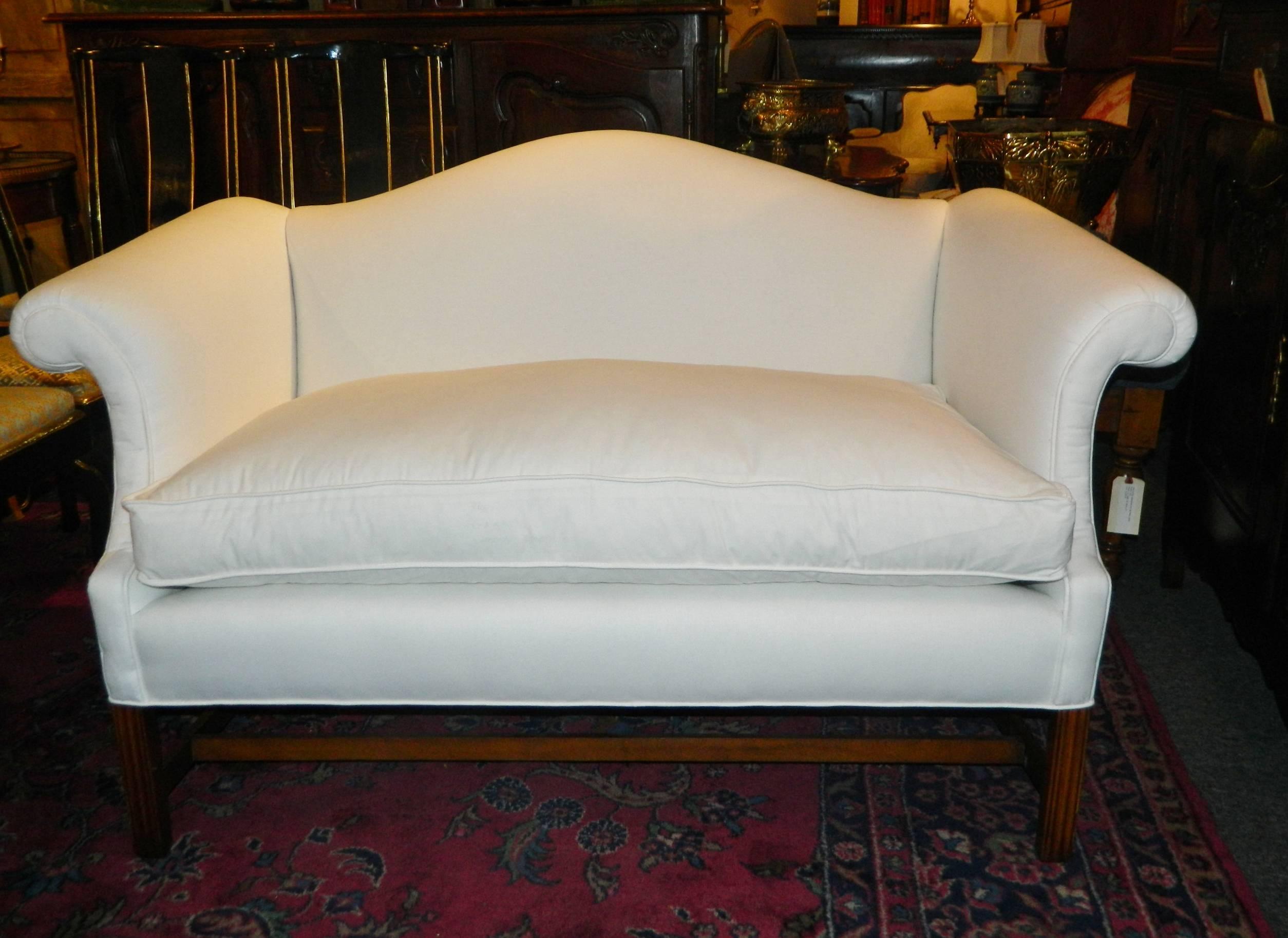 Pair of Chippendale Style Camelback  Sofa or Settees, Early 20th Century.  Down cushion insert