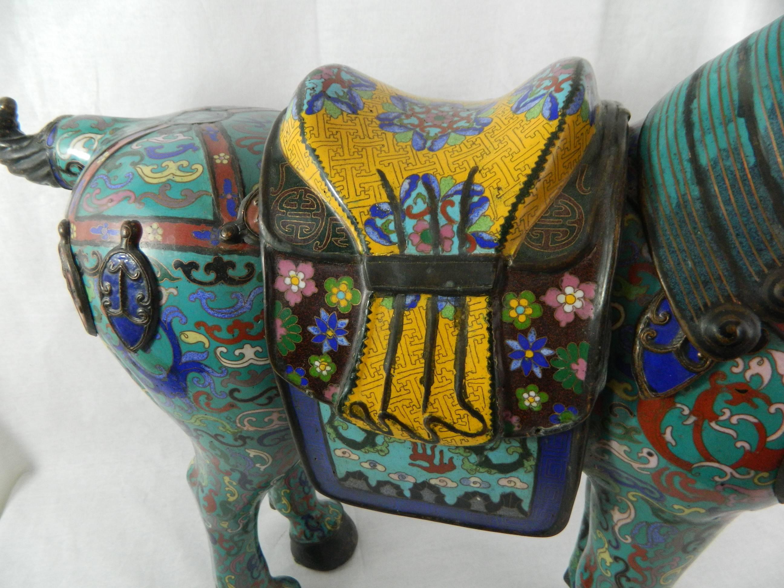 Pair of Chinese Cloisonne Horse Sculptures with Saddles, 20th Century 6