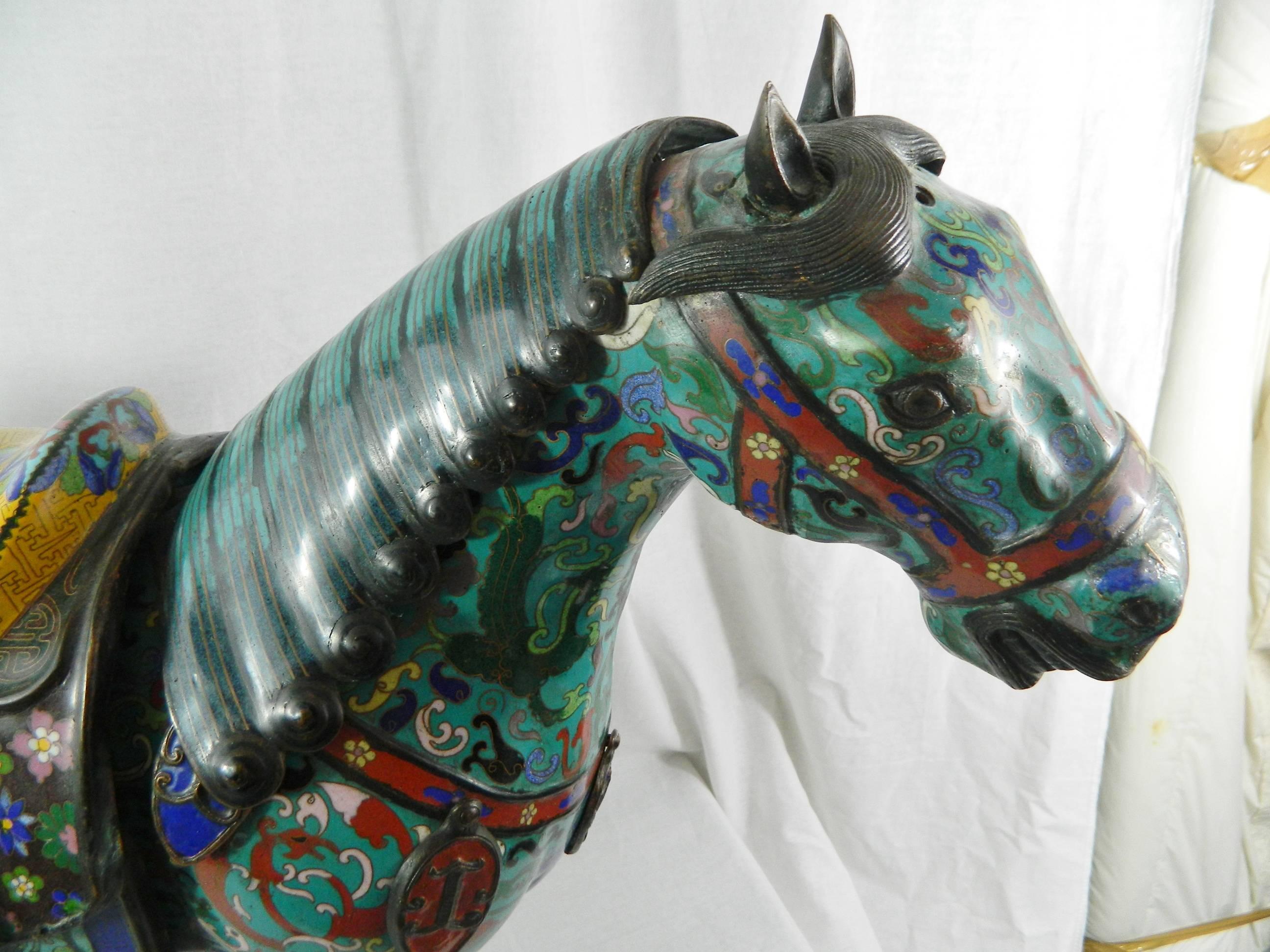 Pair of Chinese Cloisonne Horse Sculptures with Saddles, 20th Century 7