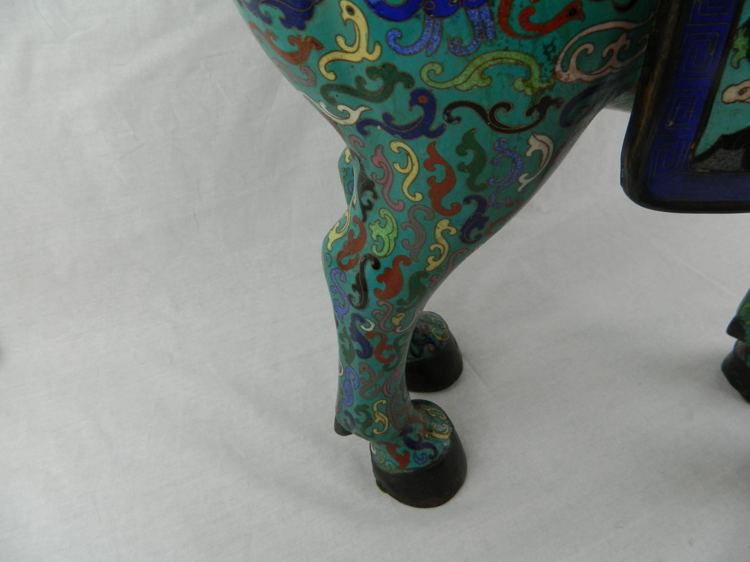 Pair of Chinese Cloisonne Horse Sculptures with Saddles, 20th Century 1