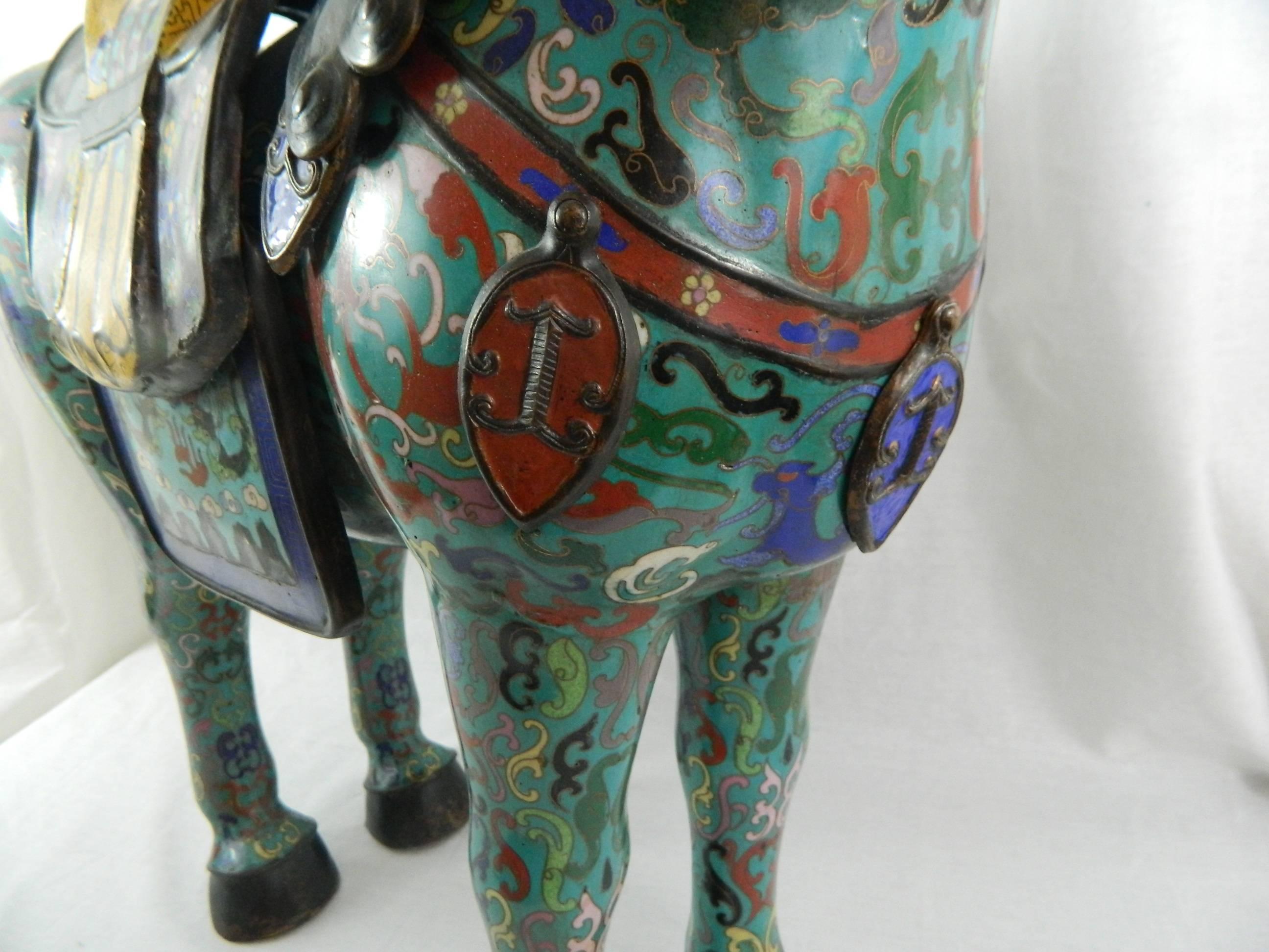 Pair of Chinese Cloisonne Horse Sculptures with Saddles, 20th Century 3