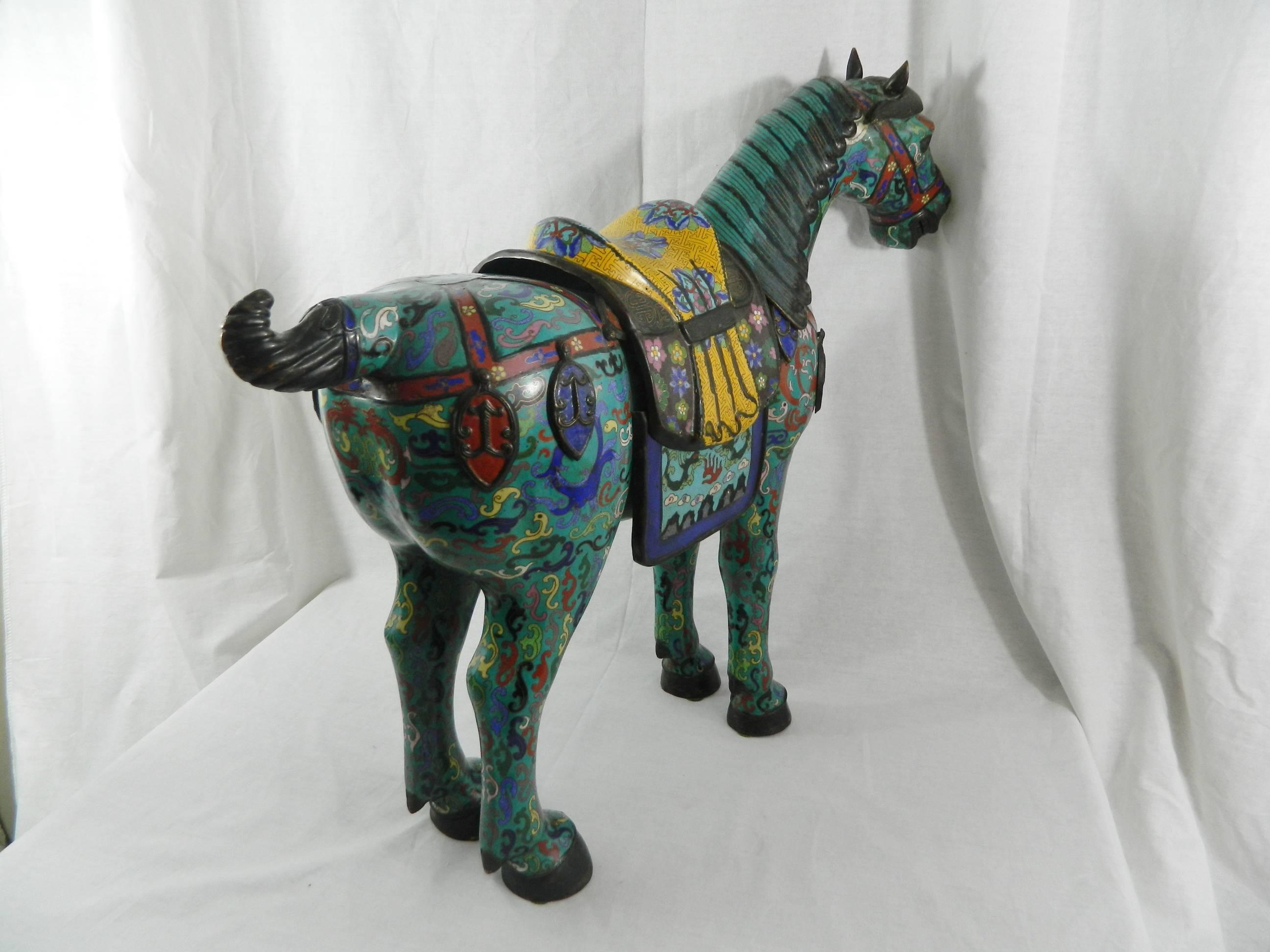 Pair of Chinese Cloisonne Horse Sculptures with Saddles, 20th Century 5