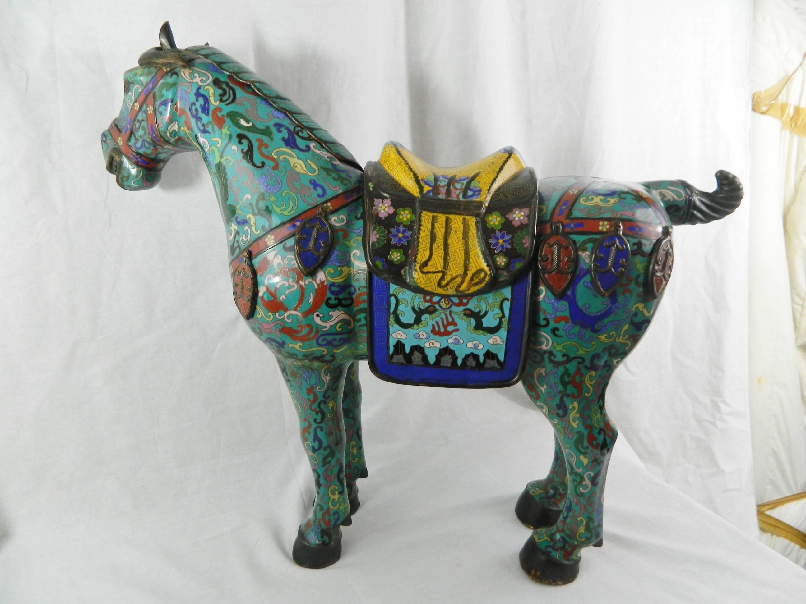 Pair of Chinese Cloisonne Horse Sculptures with Saddles, 20th Century 8