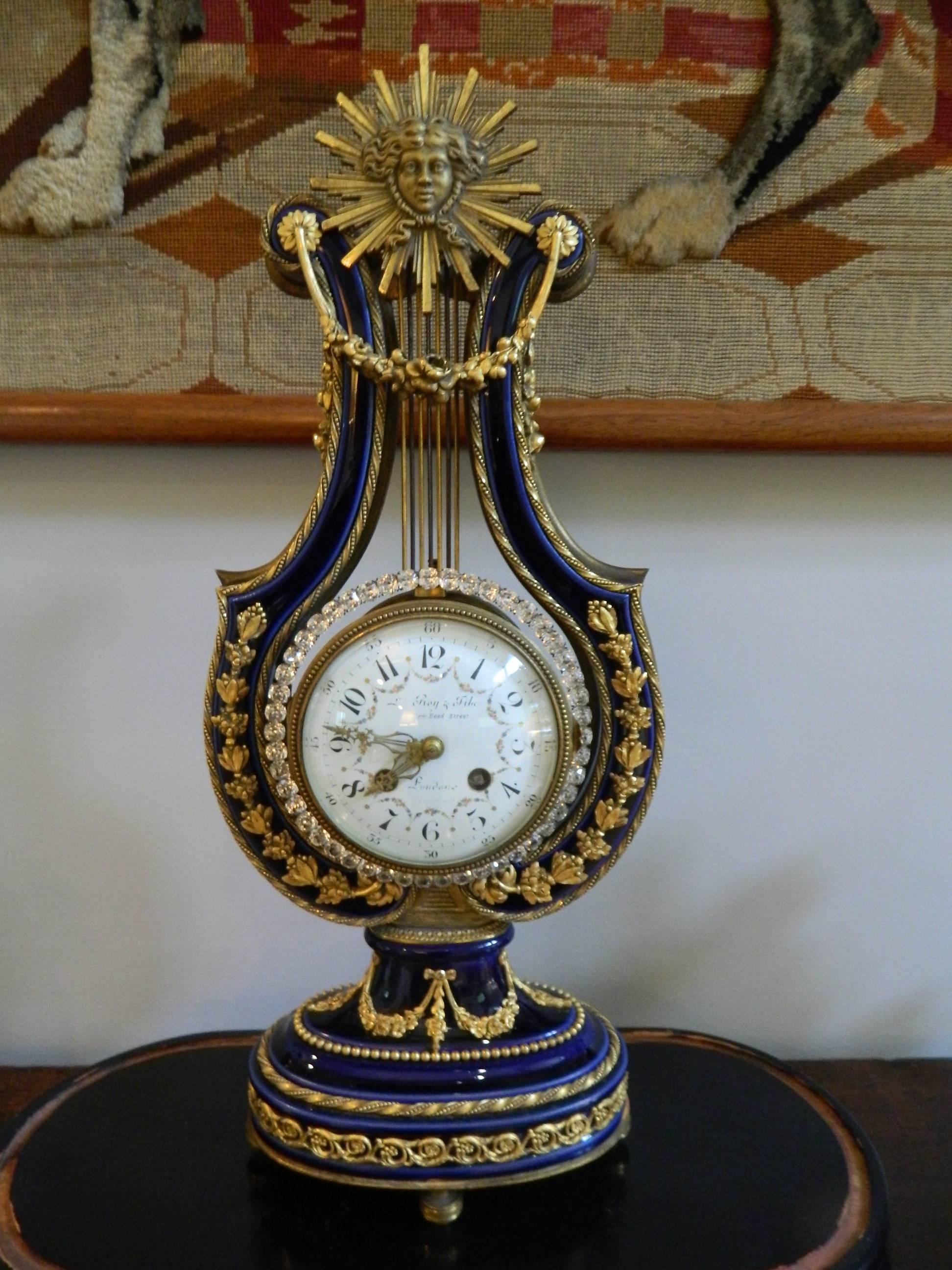 French Lyre Mantel Clock with Glass Dome, Third Quarter of the 19th Century 3
