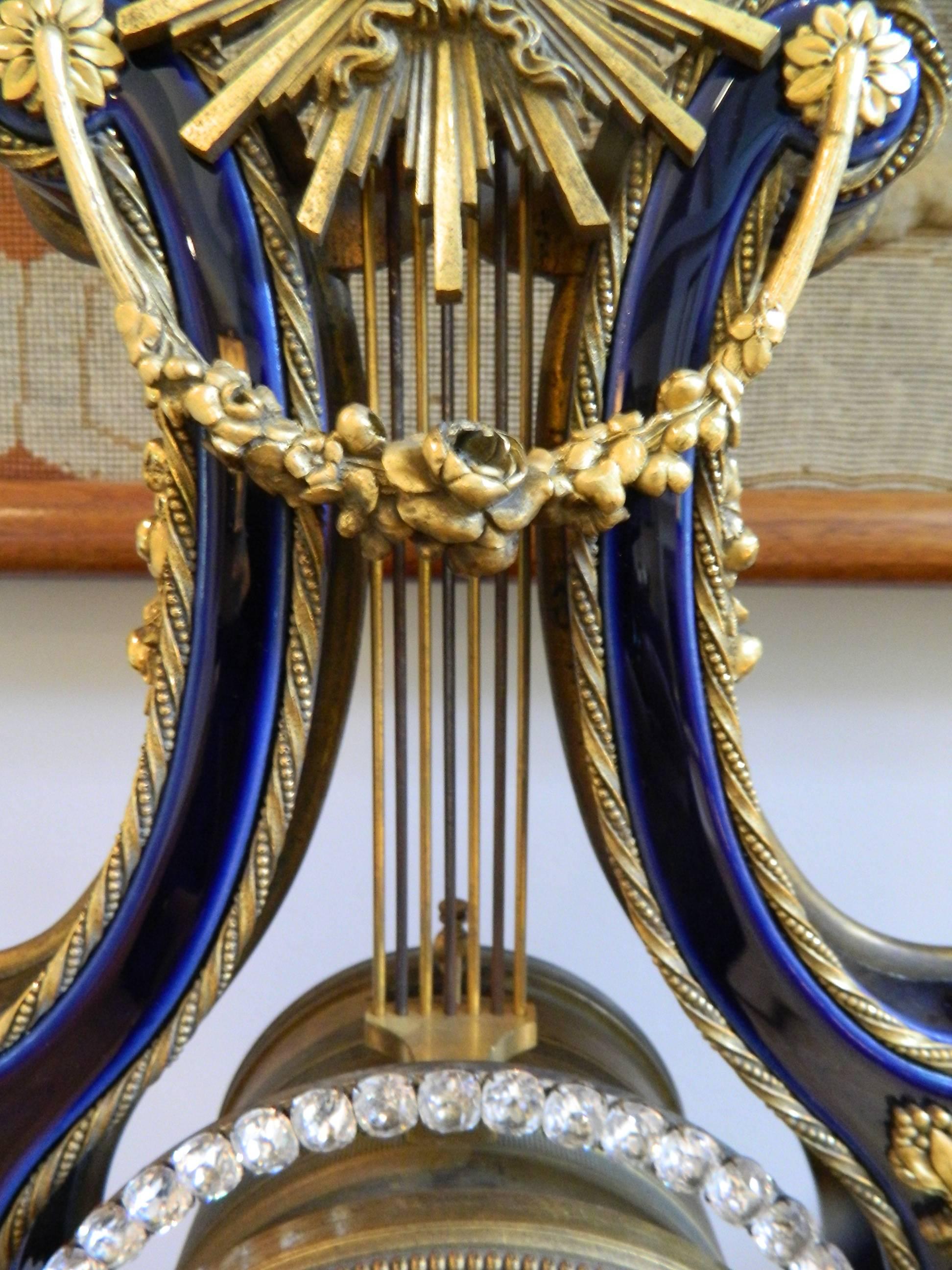 French Lyre Mantel Clock with Glass Dome, Third Quarter of the 19th Century 5
