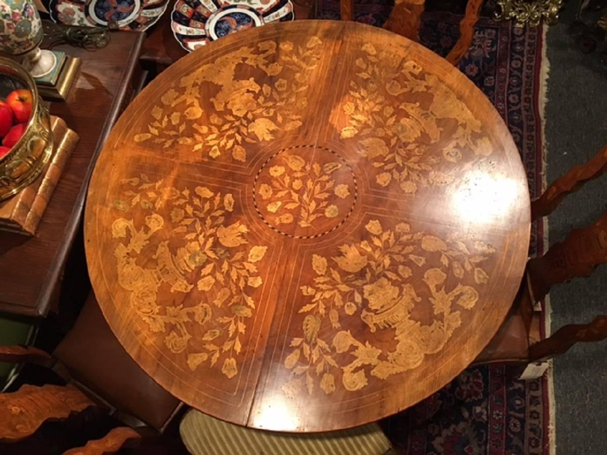 Dutch Round Marquetry Centre or Dining Table on a Pedestal, Mid-19th Century 6