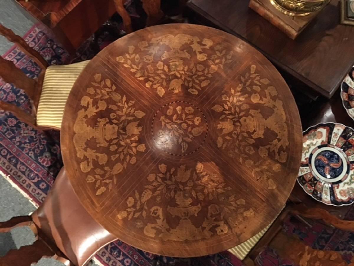 Dutch Round Marquetry Centre or Dining Table on a Pedestal, Mid-19th Century 7