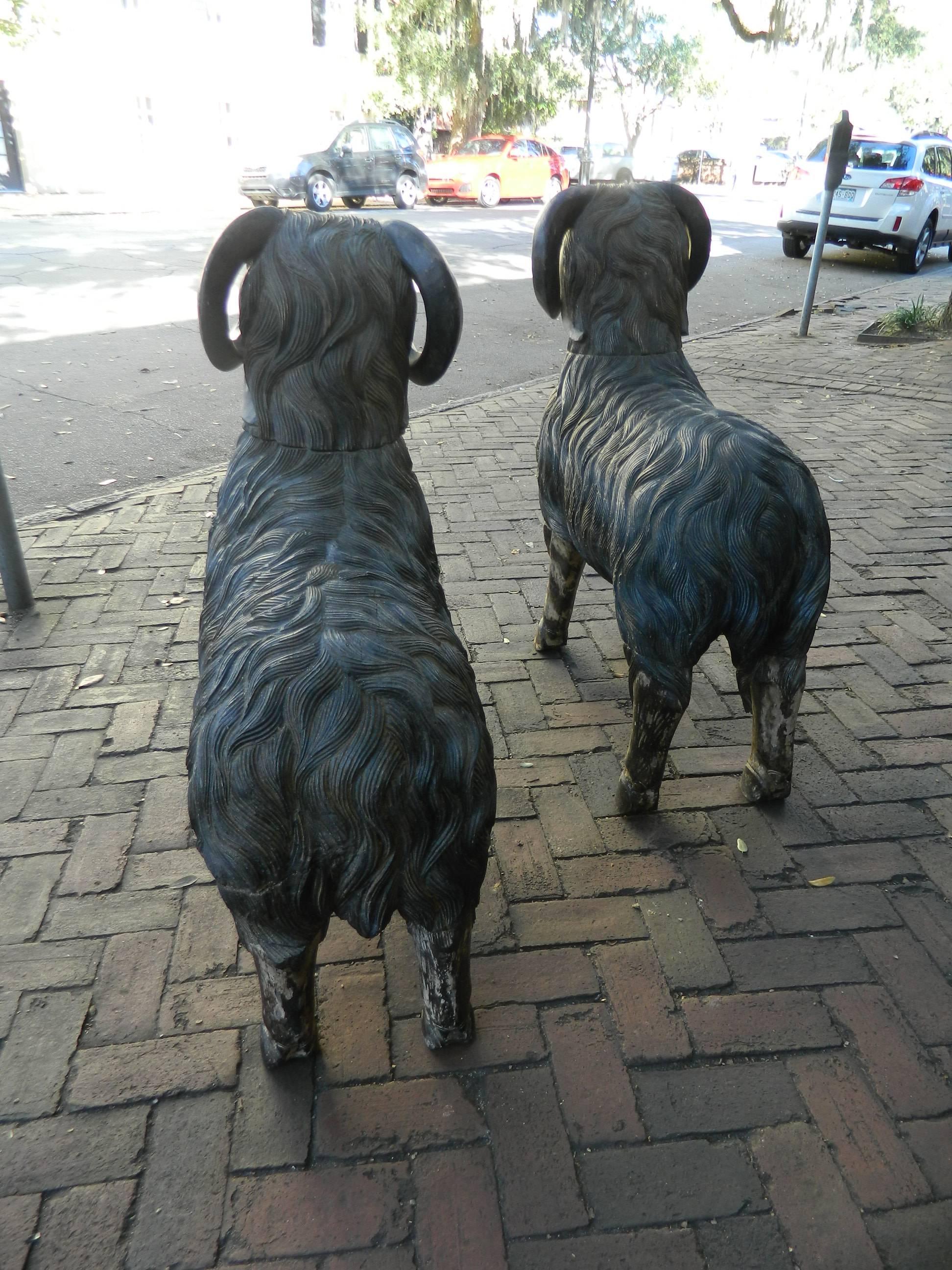 Monumental Size Pair of Balinese Carved Wood Rams, Early 20th Century 7