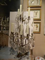 Pair of Seven-Light Bronze and Cut Crystal Candelabra Girandoles, 19th Century