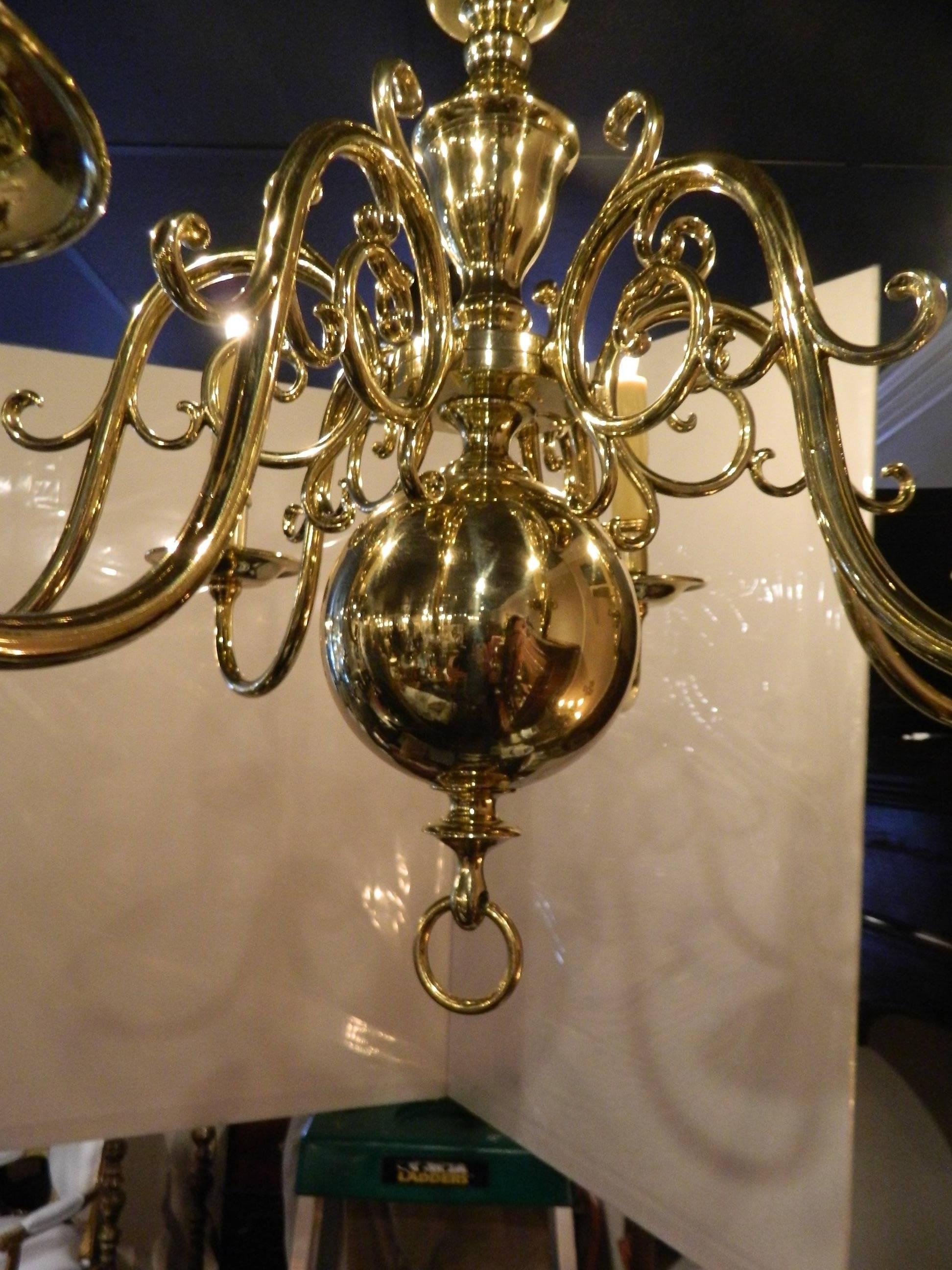 Dutch Style Polished Brass Six-Light Chandelier, 19th Century 2