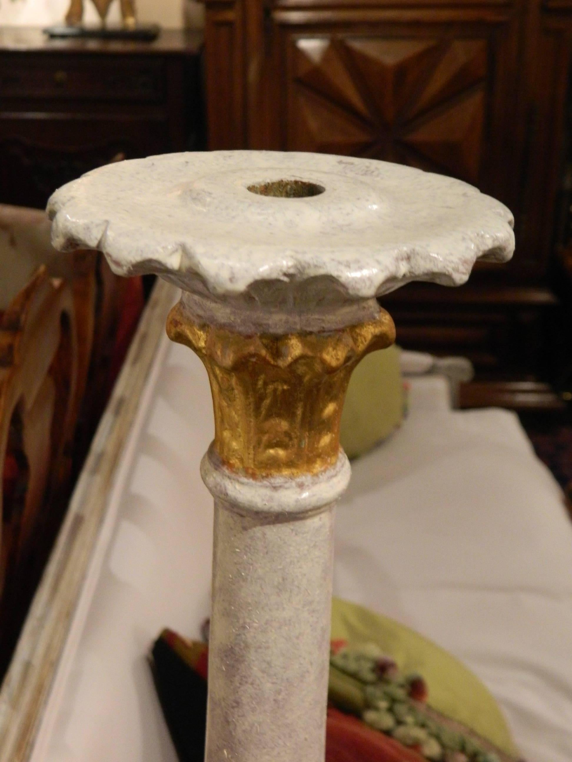 Pair of Italian Painted Wood Candlesticks with Gilded Swans, Early 20th Century 4