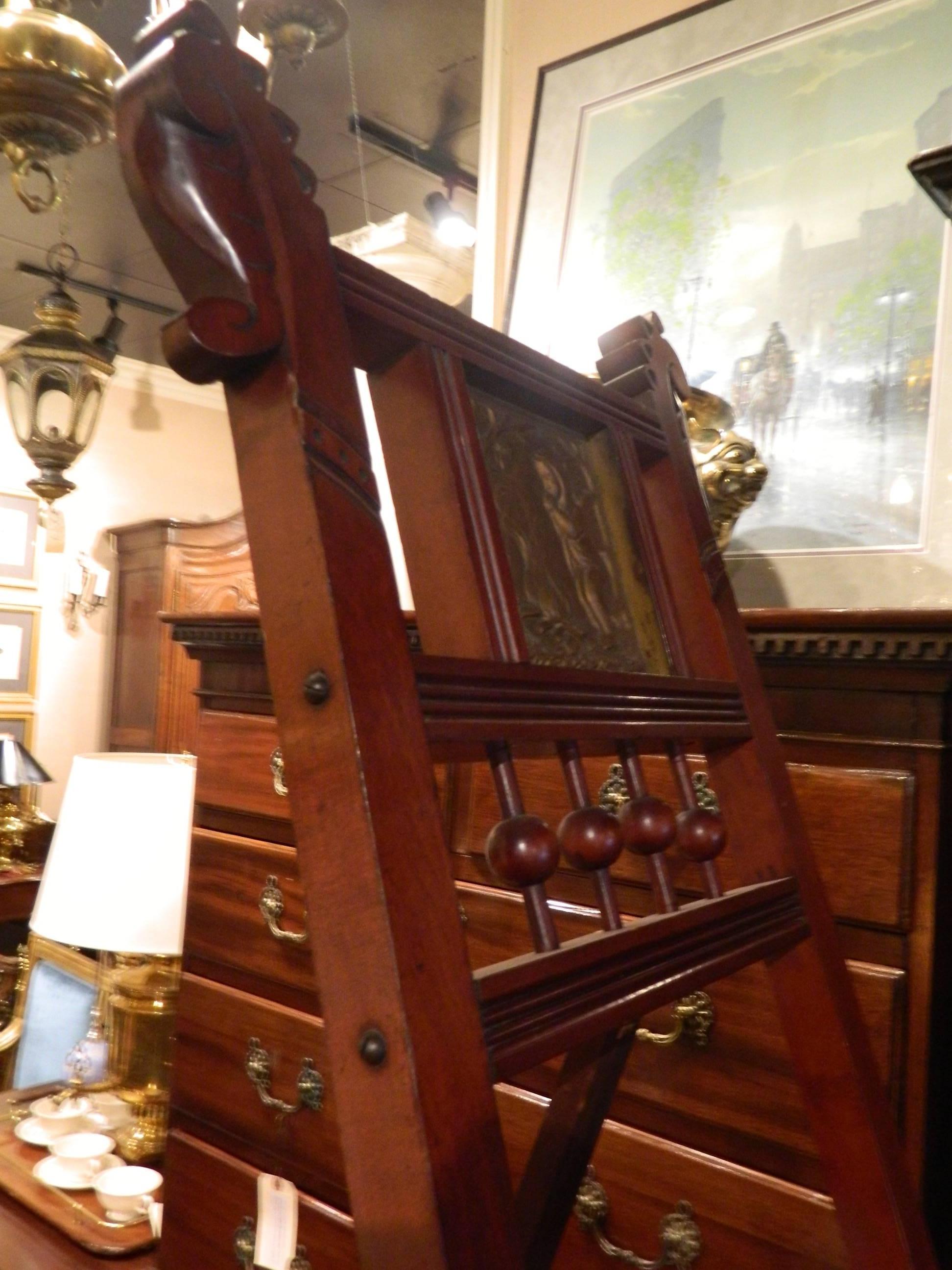 English Mahogany Ball and Claw Feet Easel with Gilded Plaque, 19th Century 2