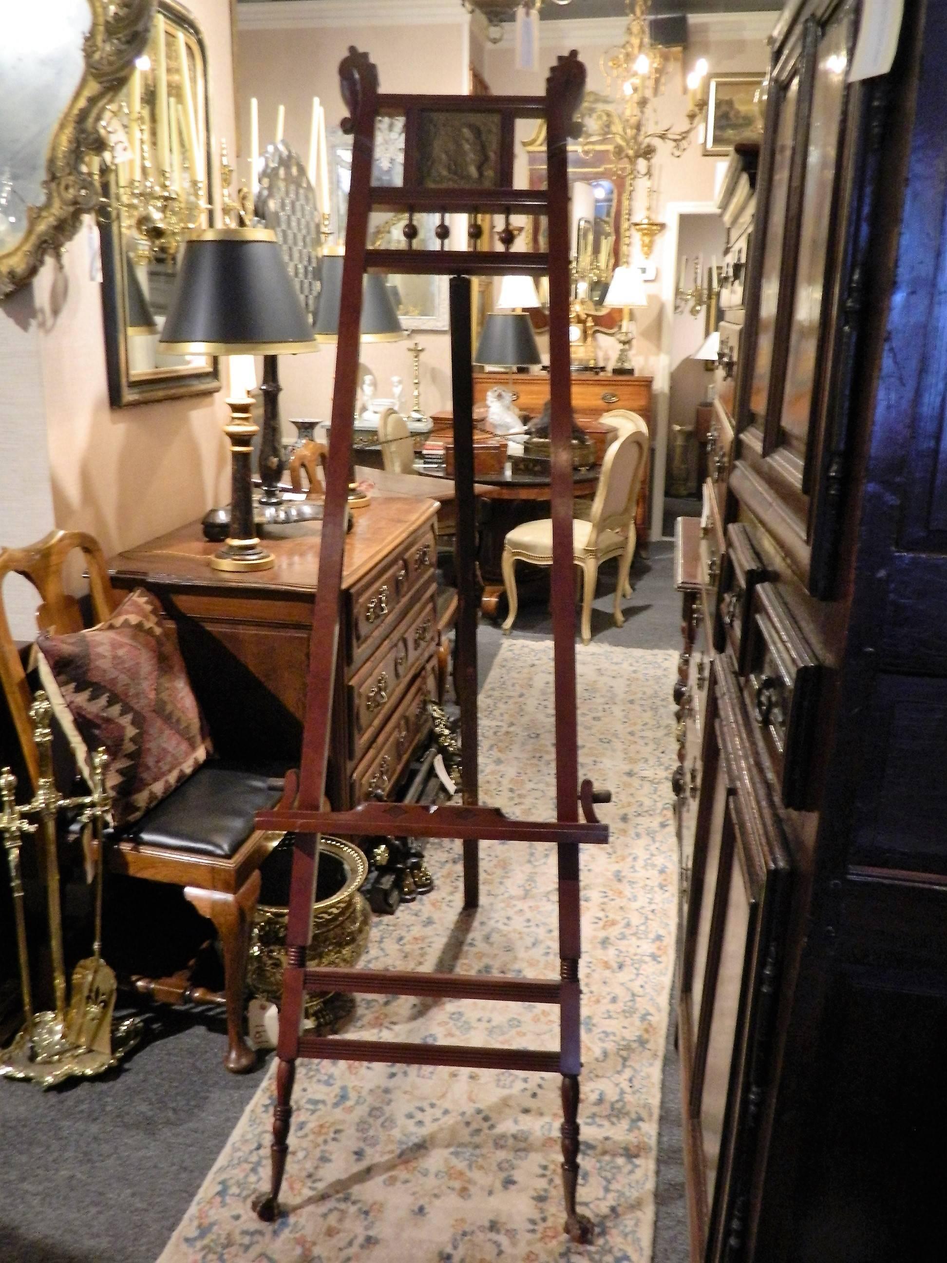 English Mahogany Ball and Claw Feet Easel with Gilded Plaque, 19th Century 3