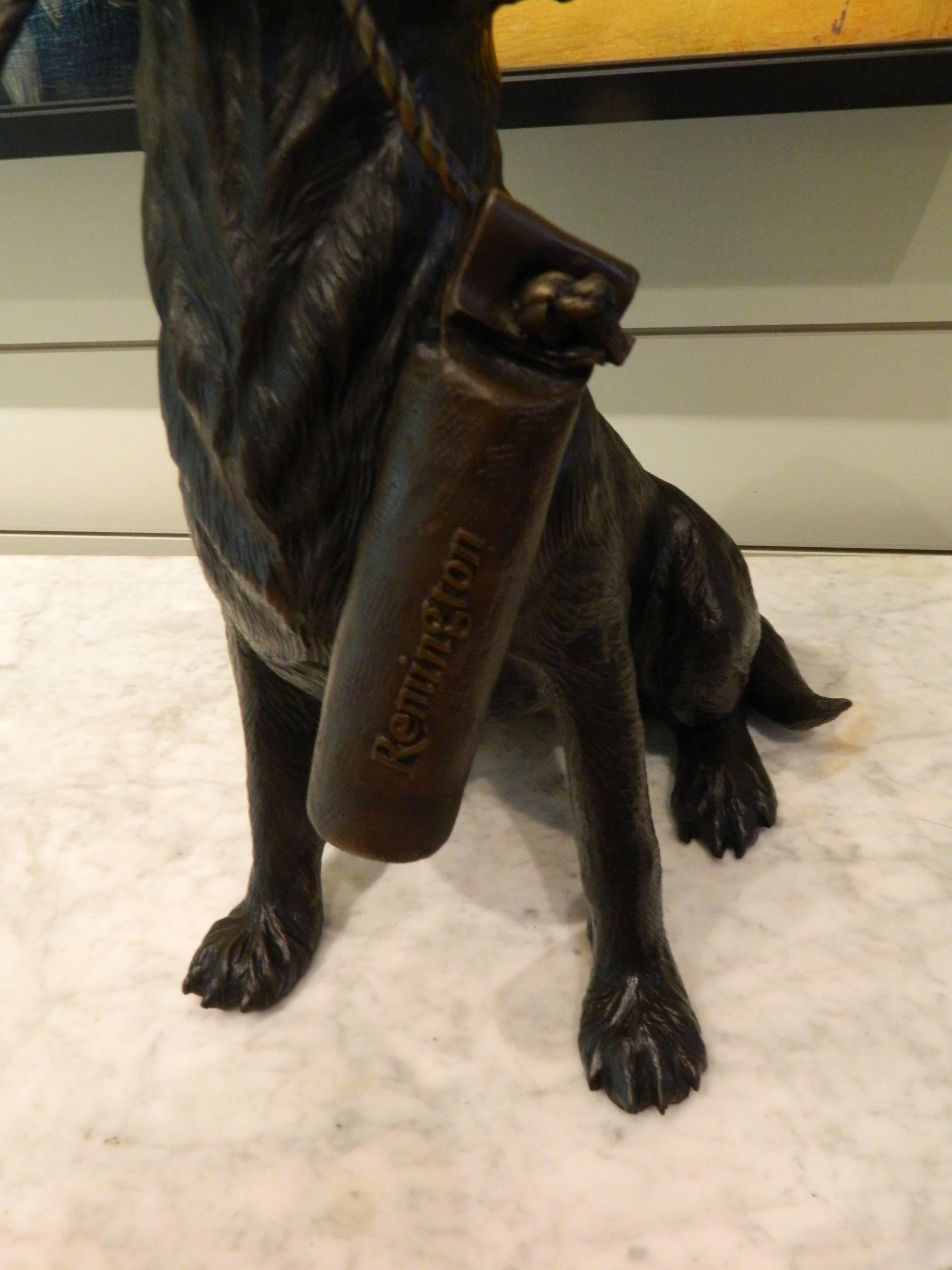 American Bronze Dog Holding a Buoy Inscribed Remington, 20th Century