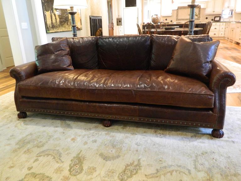 Ralph Lauren Leather Sofa with Nailhead Treatment, 20th Century at