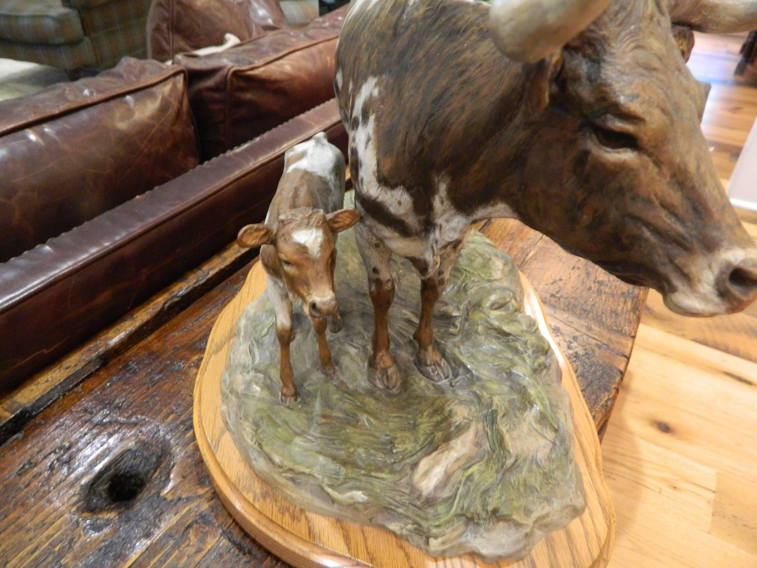 Hand Painted Bronze Sculpture of a Cow and Calf by Vel Miller , 20th Century 5