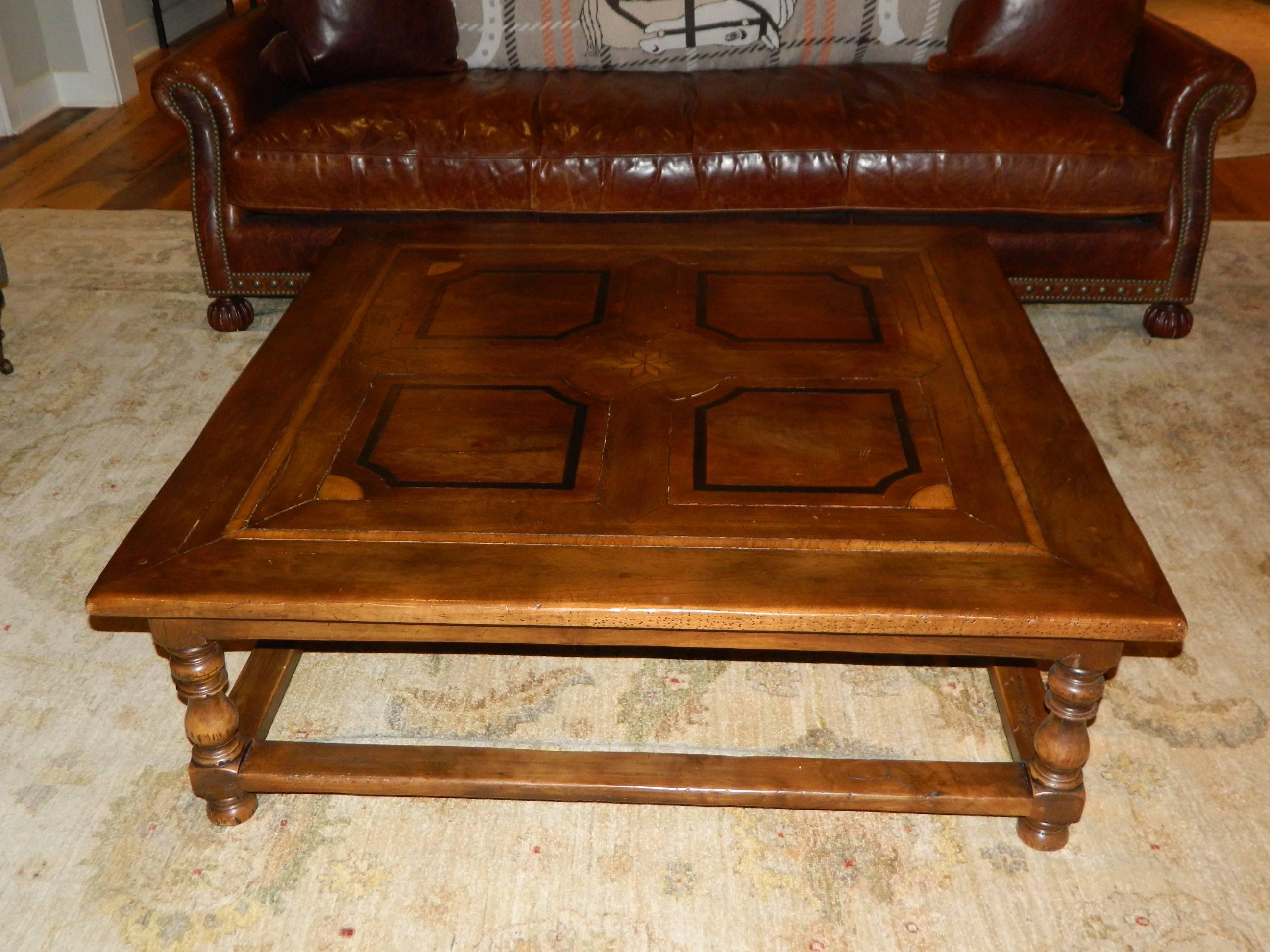 Large Square Coffee Table with Inlay Design, 20th Century 5