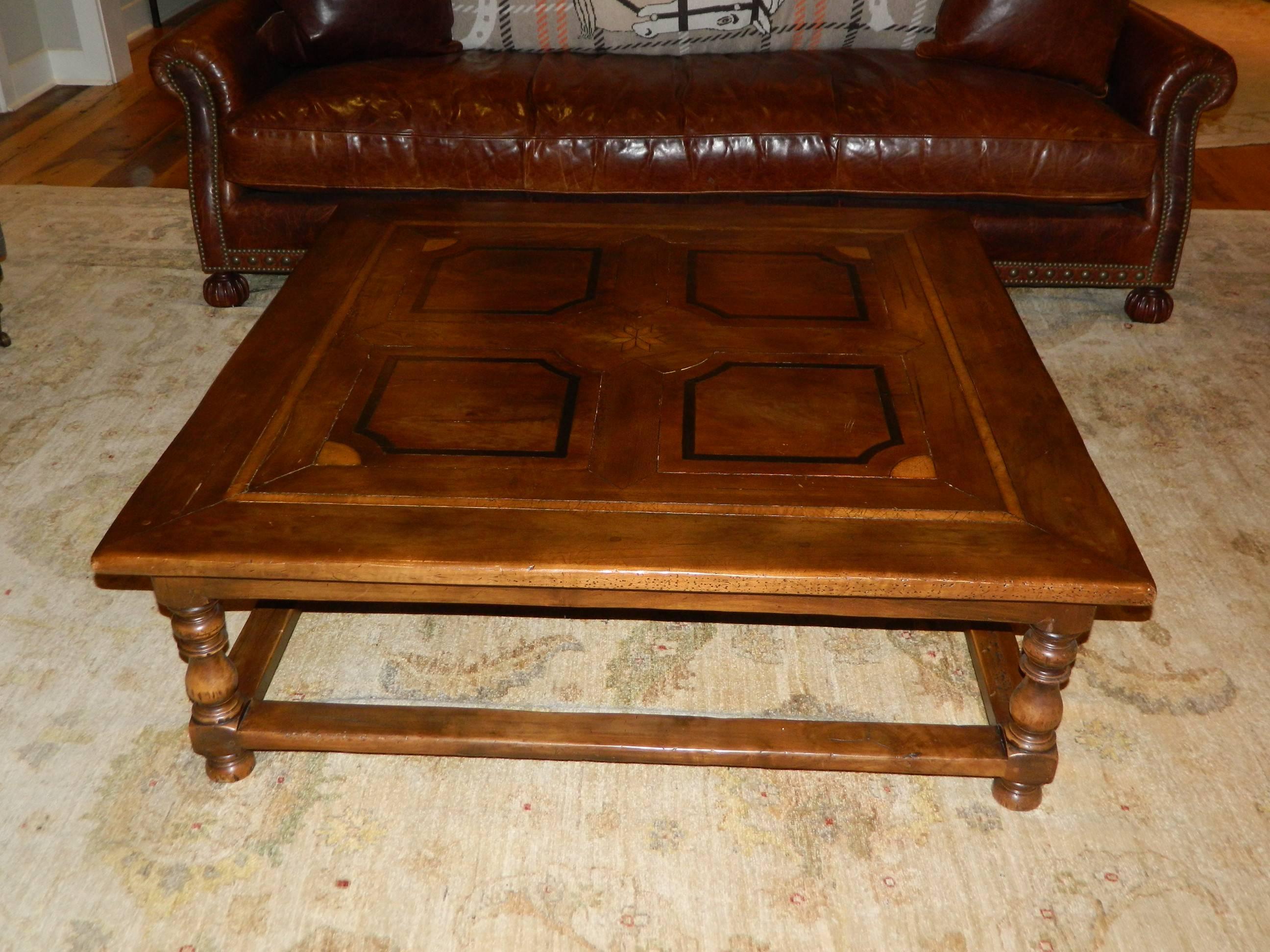 Large Square Coffee Table with Inlay Design, 20th Century 6