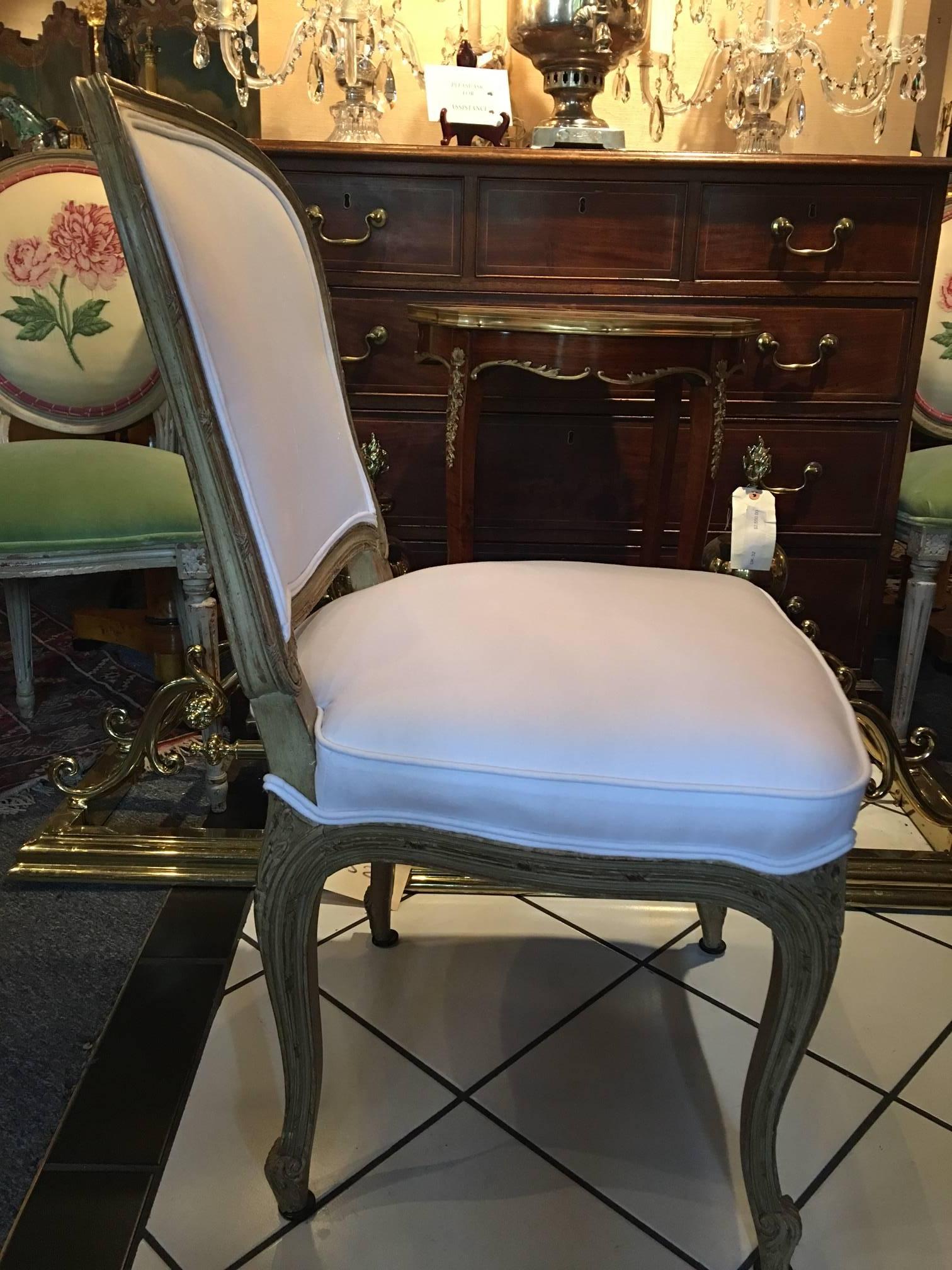 French Set of Four Painted Louis XVI Style Dining Chairs, Mid-20th Century