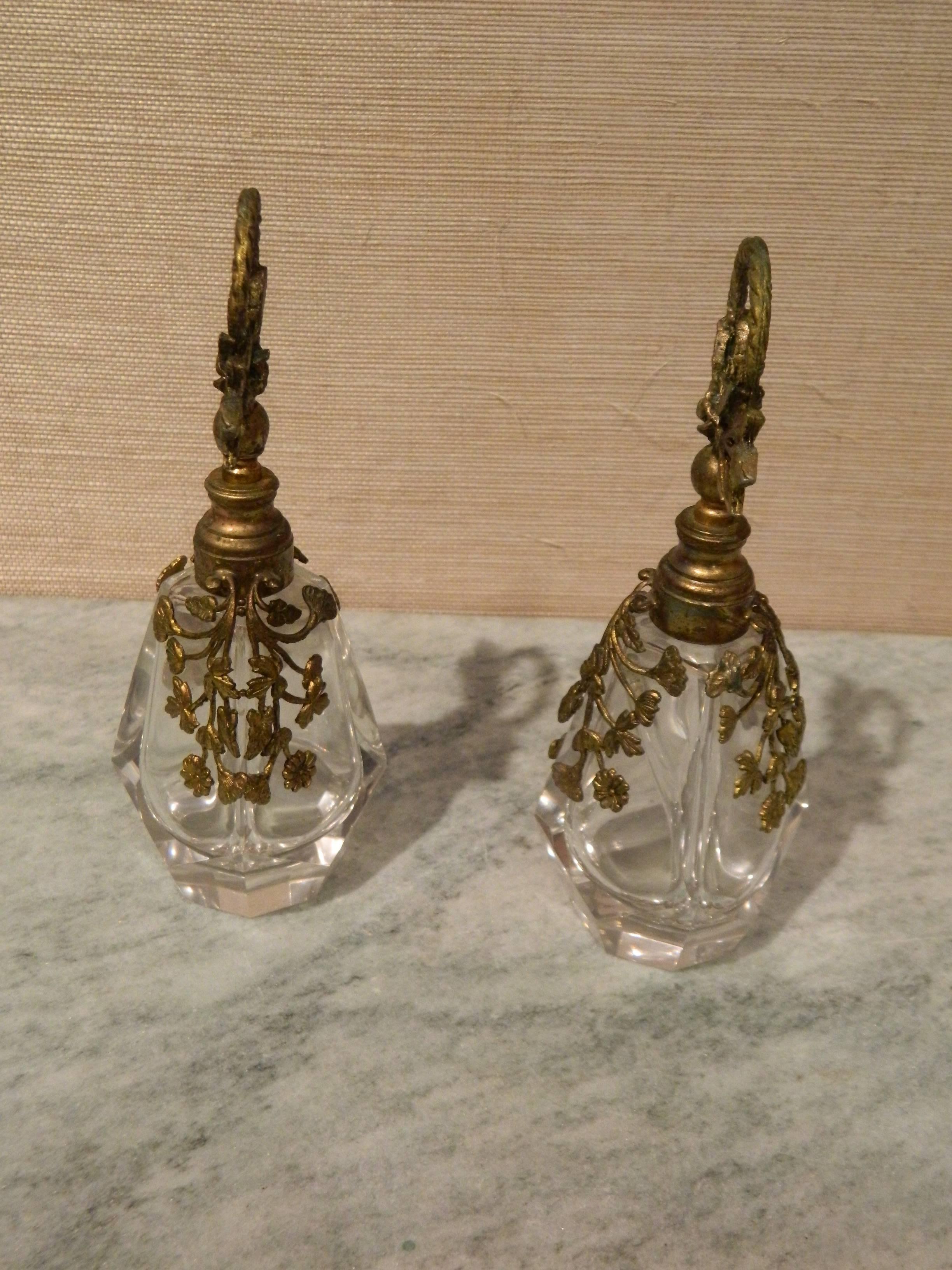 19th Century Pair of Crystal and Bronze Dore Perfume Bottles, 18th Century