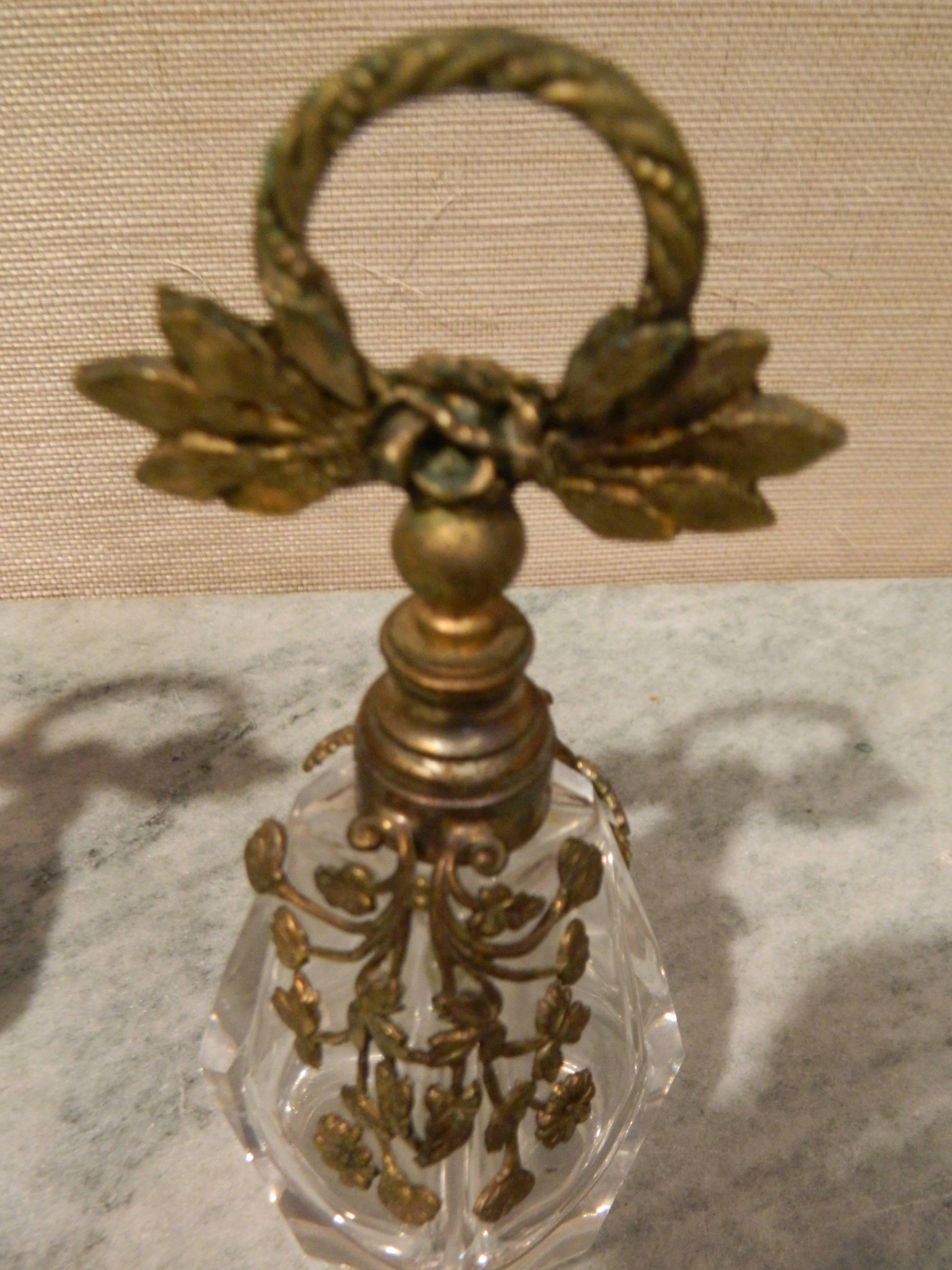 Pair of Crystal and Bronze Dore Perfume Bottles, 18th Century In Excellent Condition In Savannah, GA