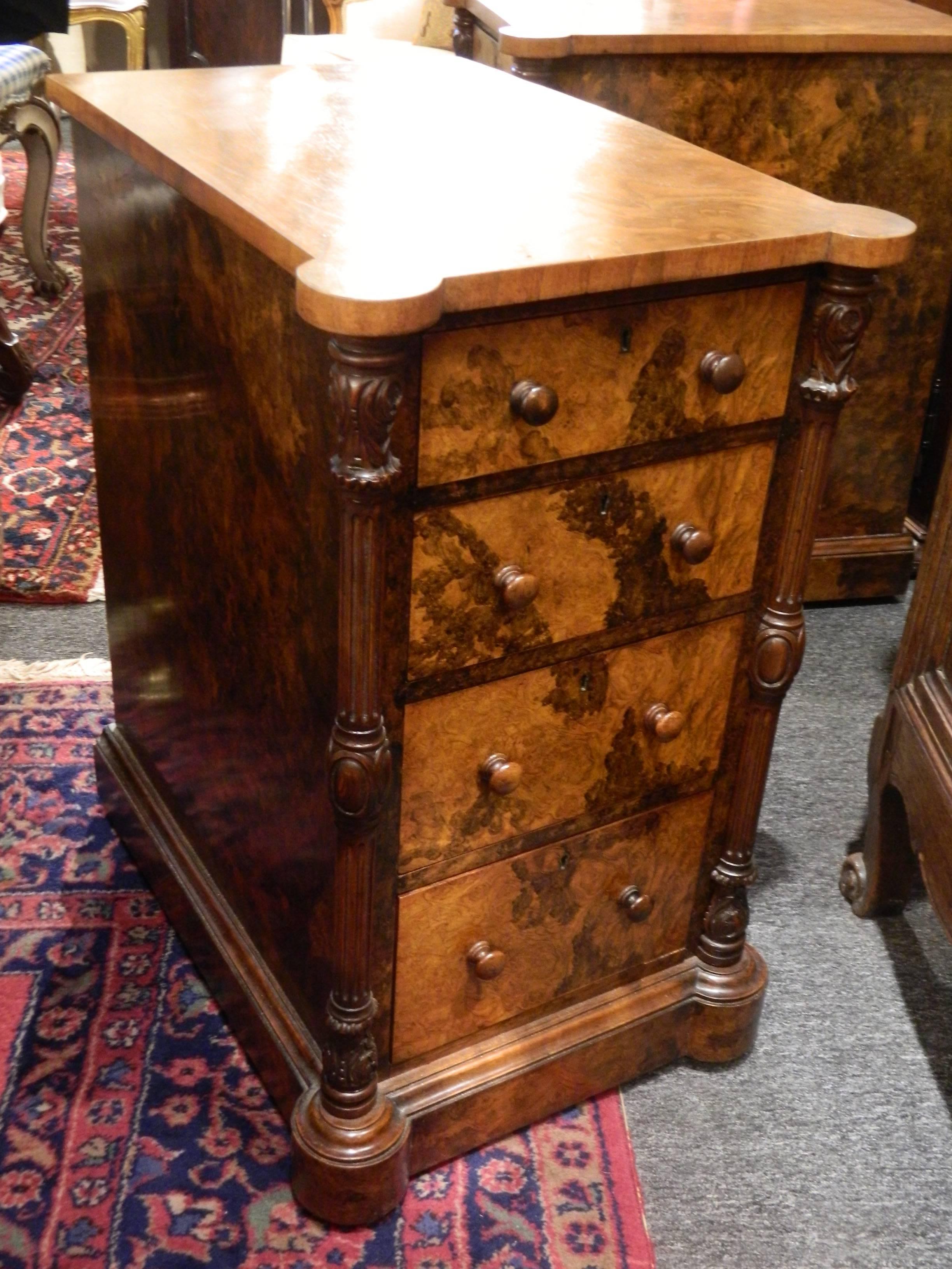 Pair of Burl Wood Nightstands on Casters, Early 20th Century 2