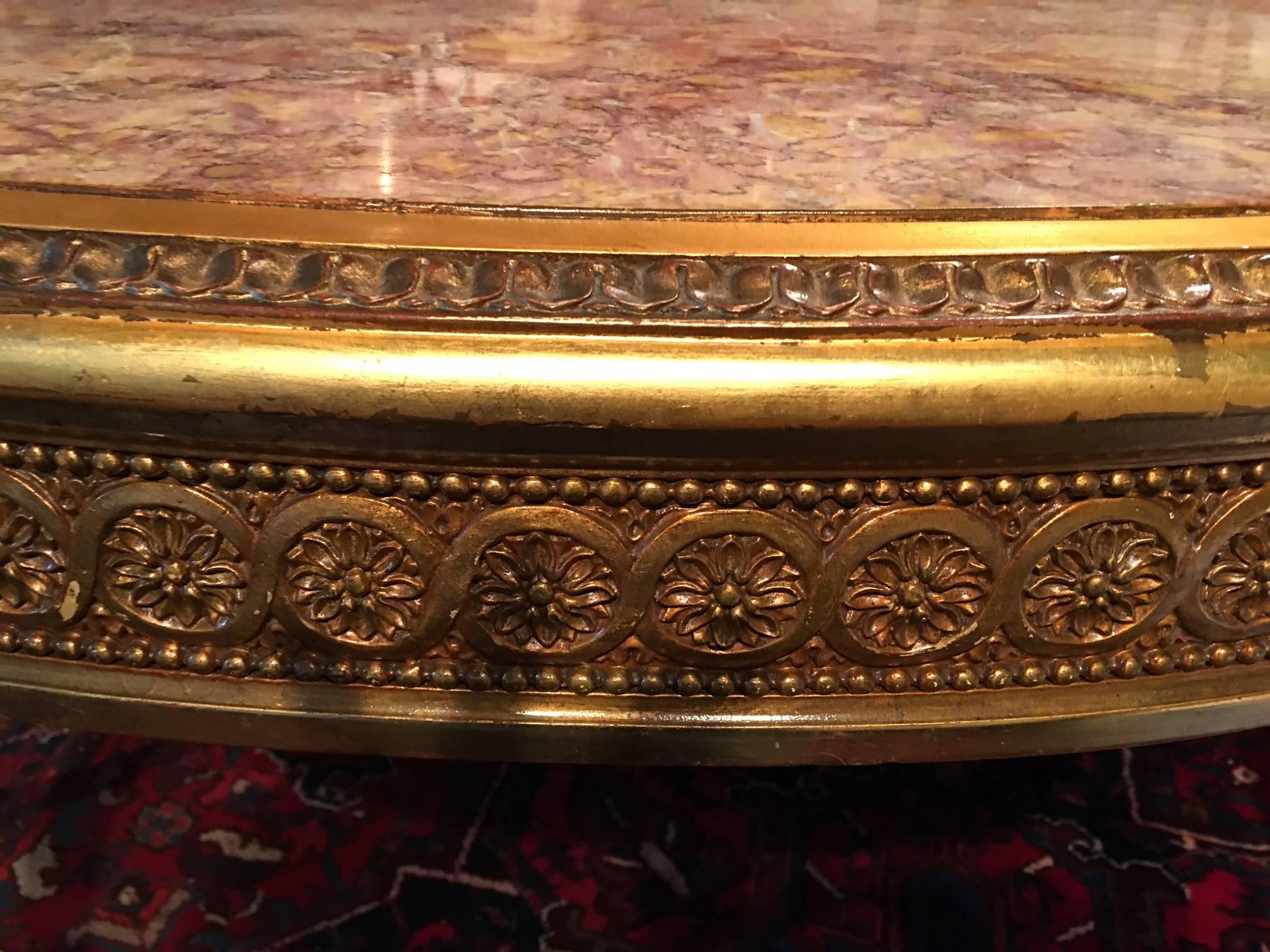 Italian Louis XVI Style Giltwood Oval Table with a Marble Top, 19th Century In Good Condition In Savannah, GA