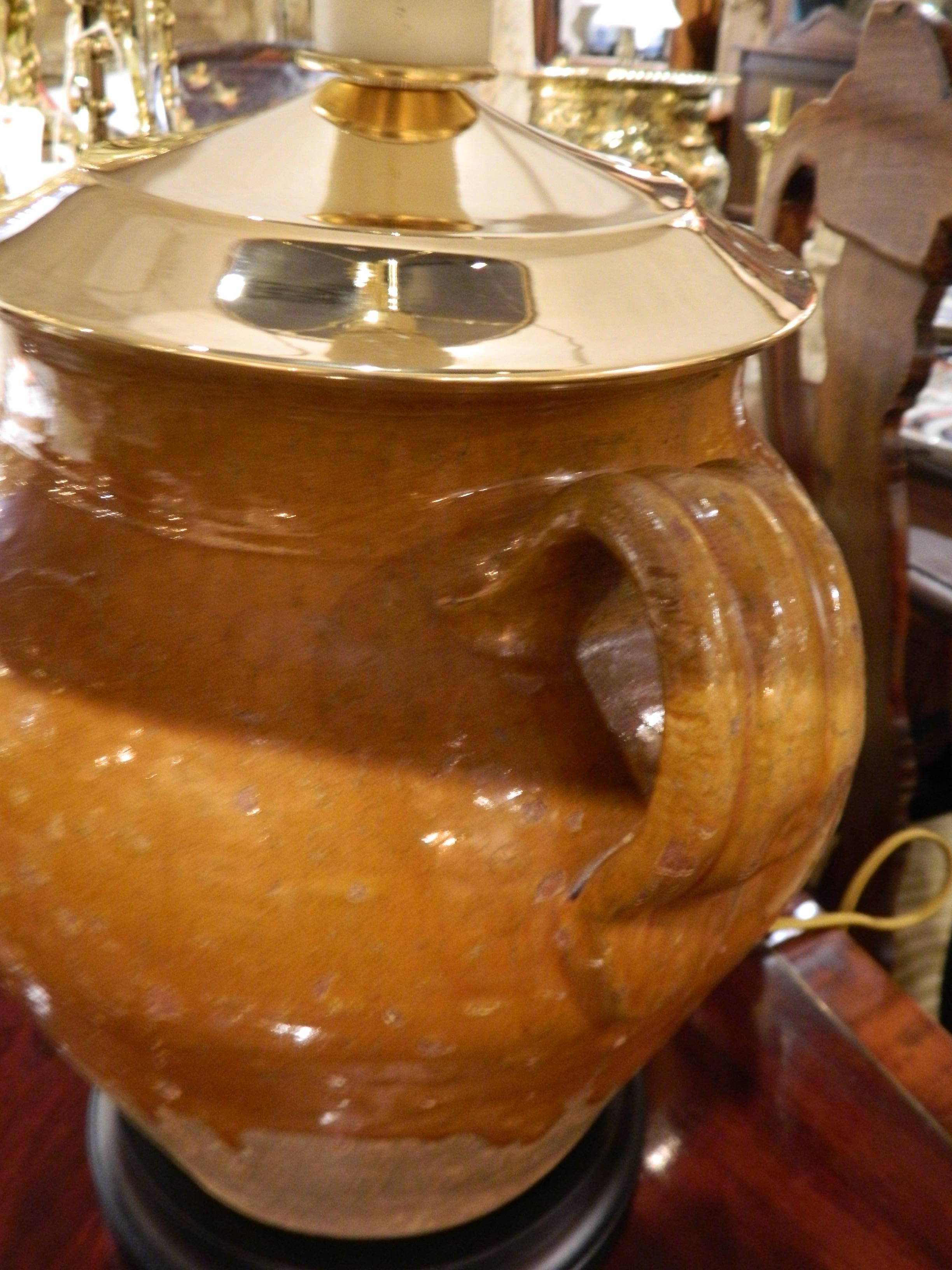 French Provence Two Handle Oil Jar Adapted as a Lamp, Early 20th Century