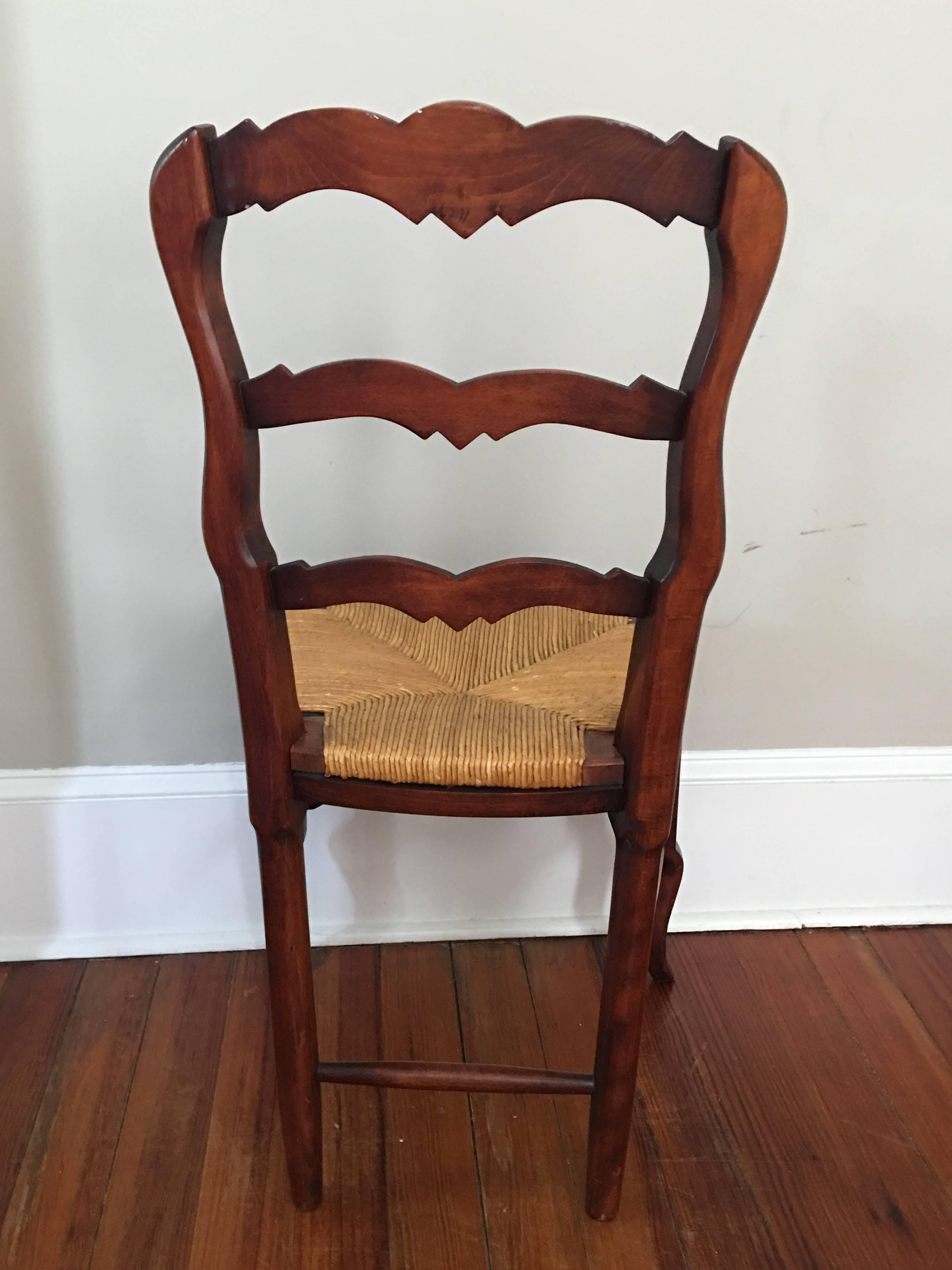 French Provincial Style Side Chair with Rush Seat, Mid 20th Century In Excellent Condition In Savannah, GA