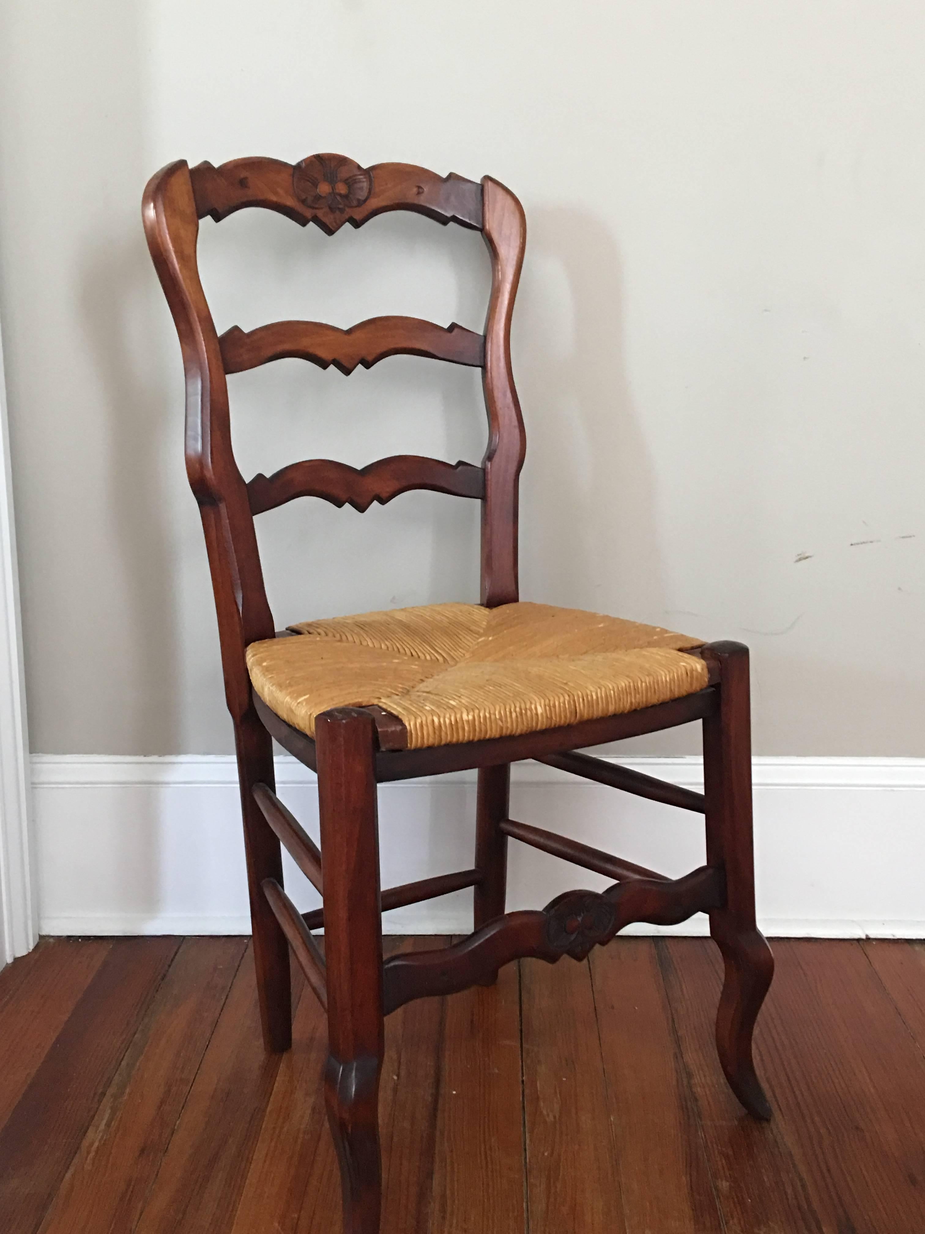 French Provincial Style Side Chair with Rush Seat, Mid 20th Century 1