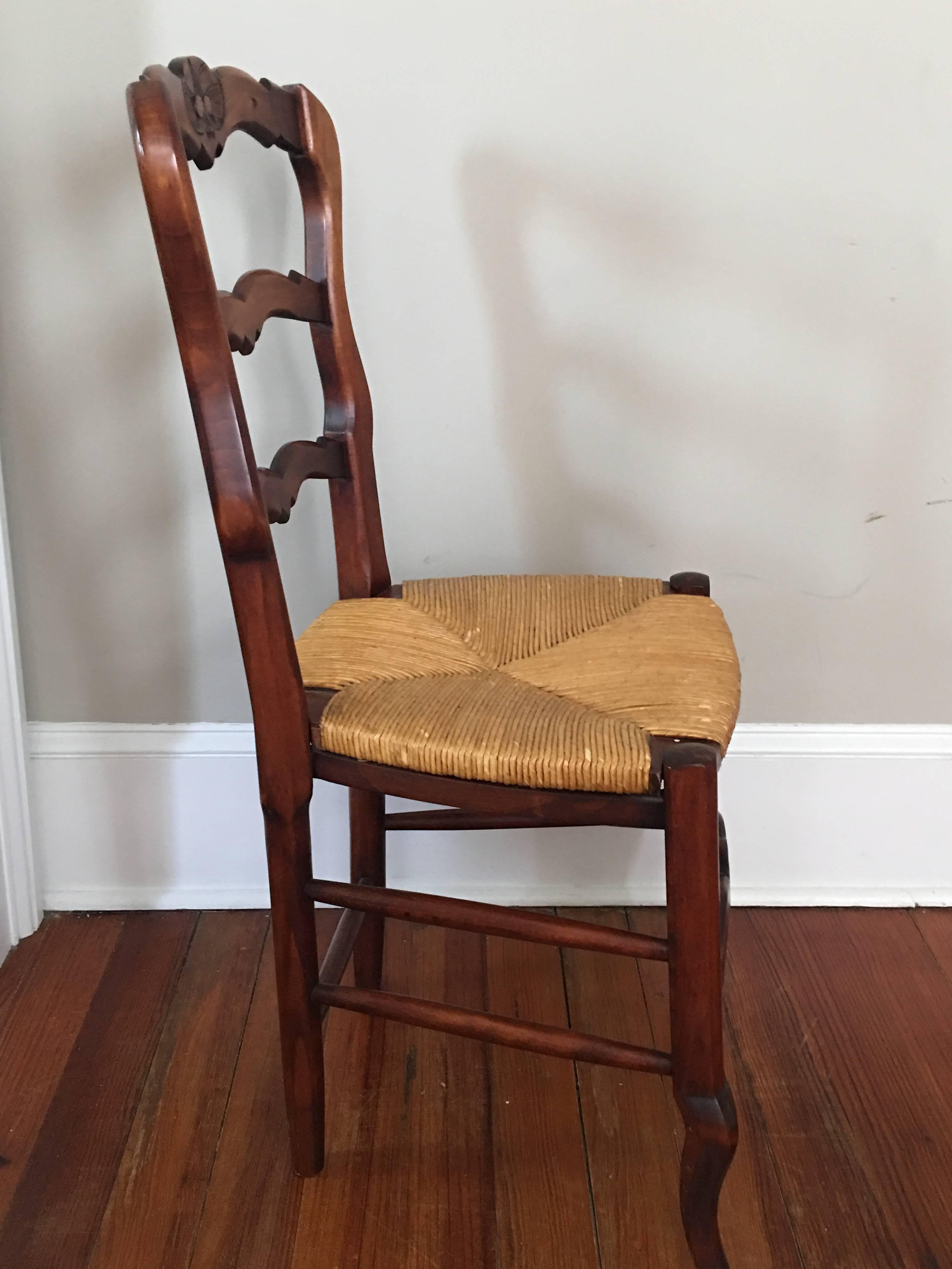 French Provincial Style Side Chair with Rush Seat, Mid 20th Century 2