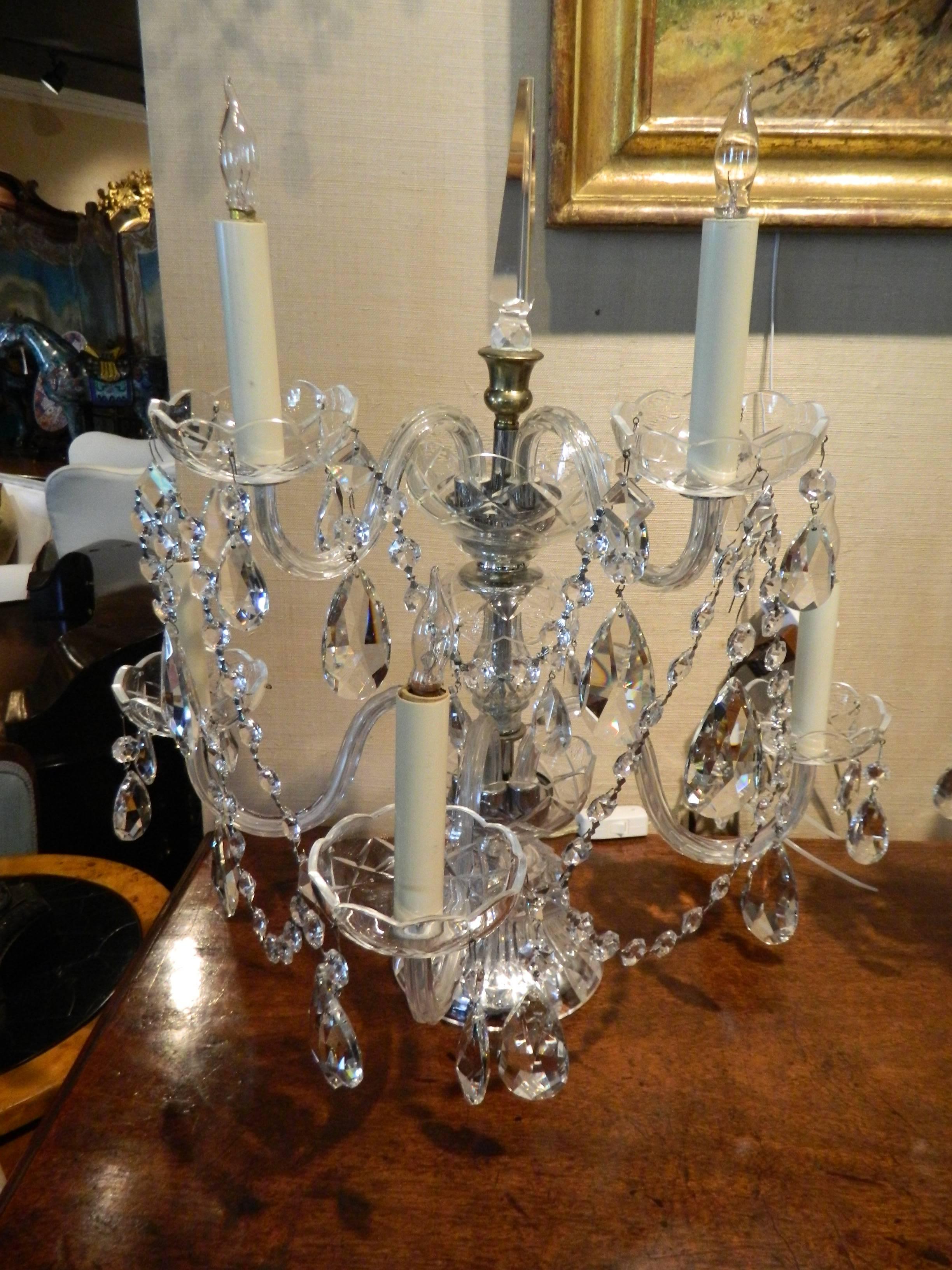 Pair of Crystal Five Branch Candelabras with Swags, Early 20th Century 1