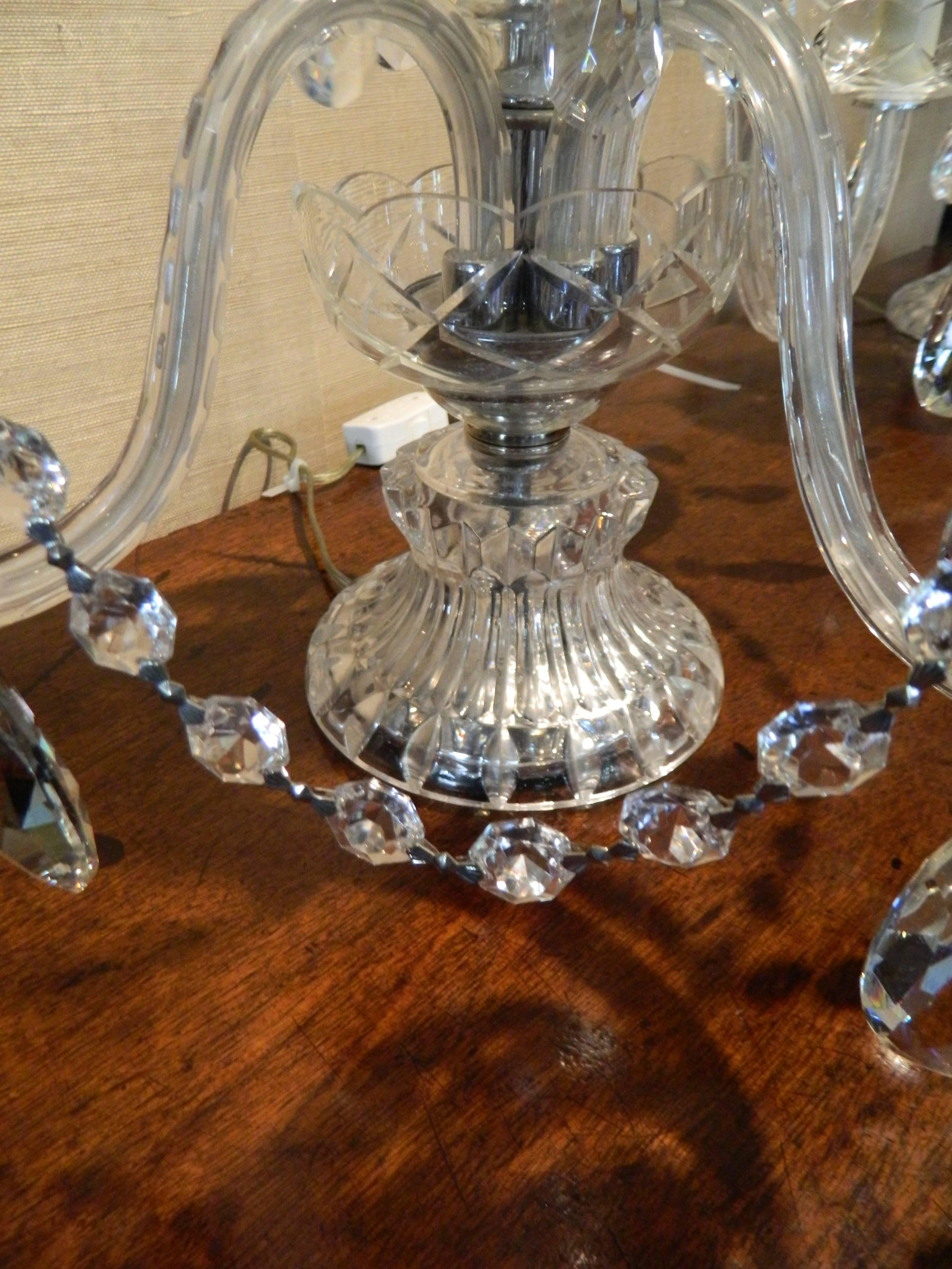 Pair of Crystal Five Branch Candelabras with Swags, Early 20th Century 3