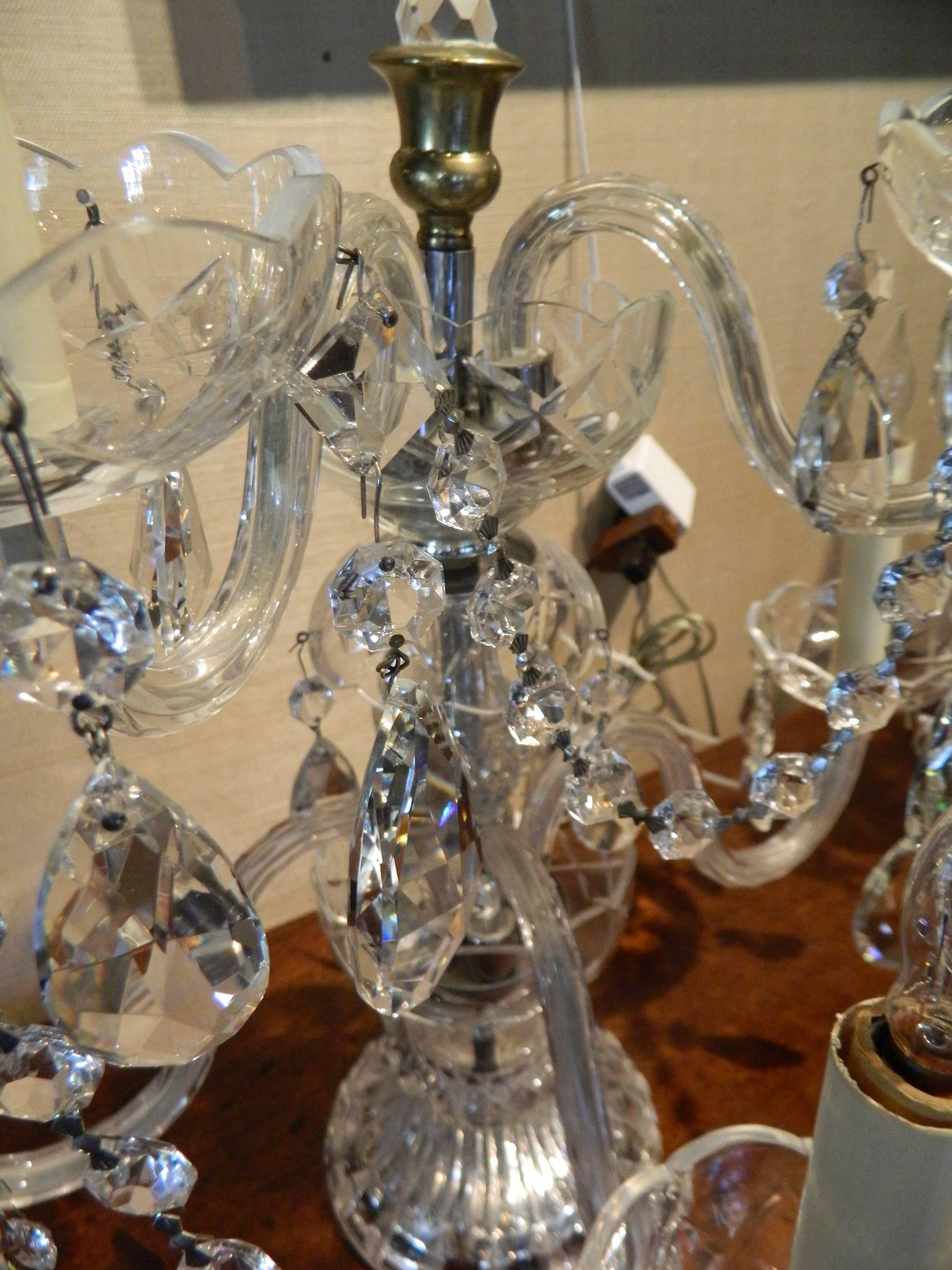 Pair of Crystal Five Branch Candelabras with Swags, Early 20th Century 2