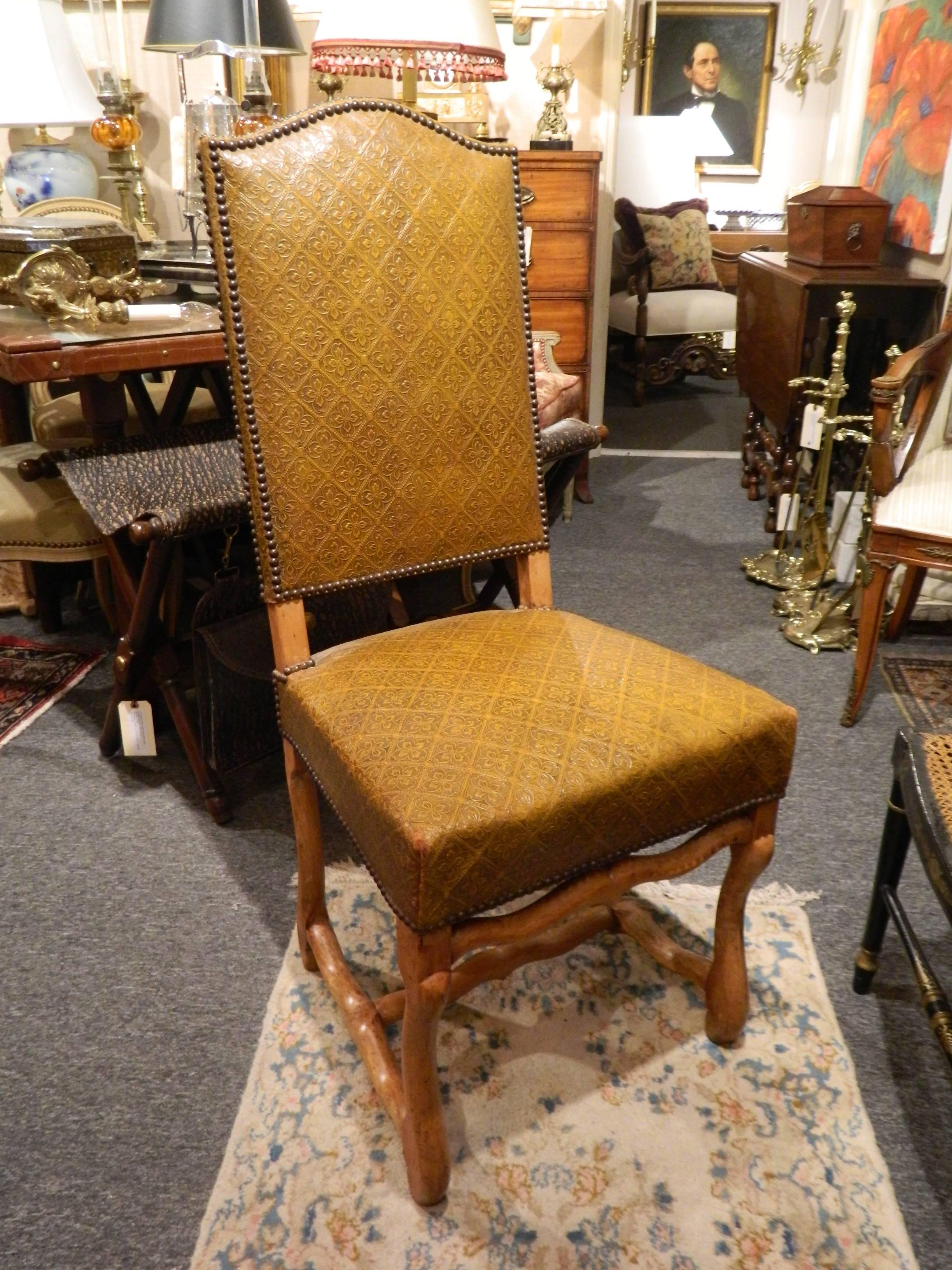 Pair of French Side Chairs Upholstered in Embossed Leather, Late 19th Century 4