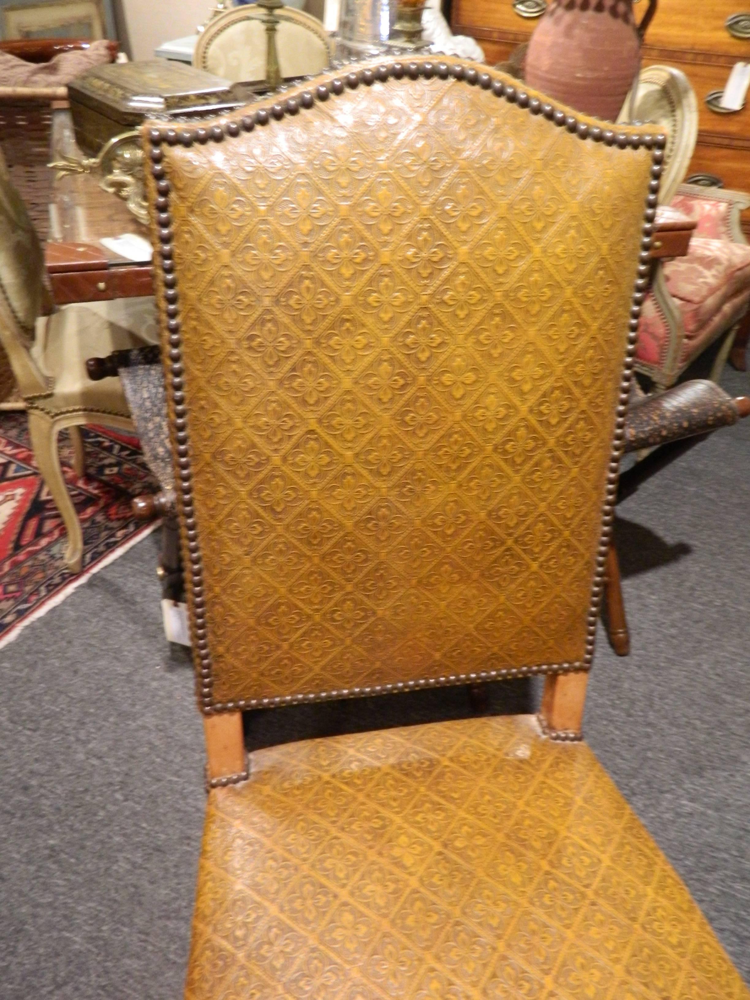 Pair of French Side Chairs Upholstered in Embossed Leather, Late 19th Century 2