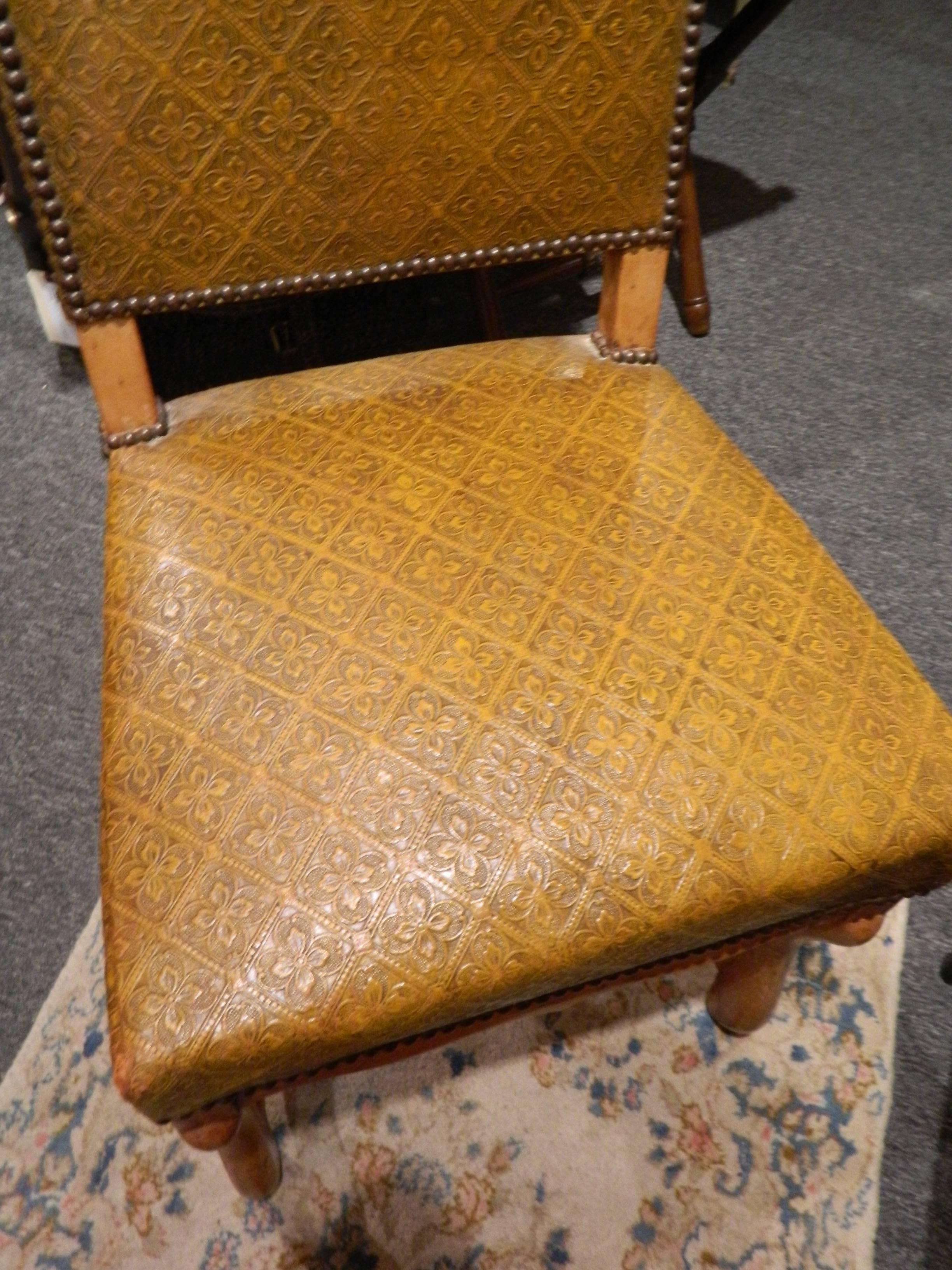 Pair of French Side Chairs Upholstered in Embossed Leather, Late 19th Century 1