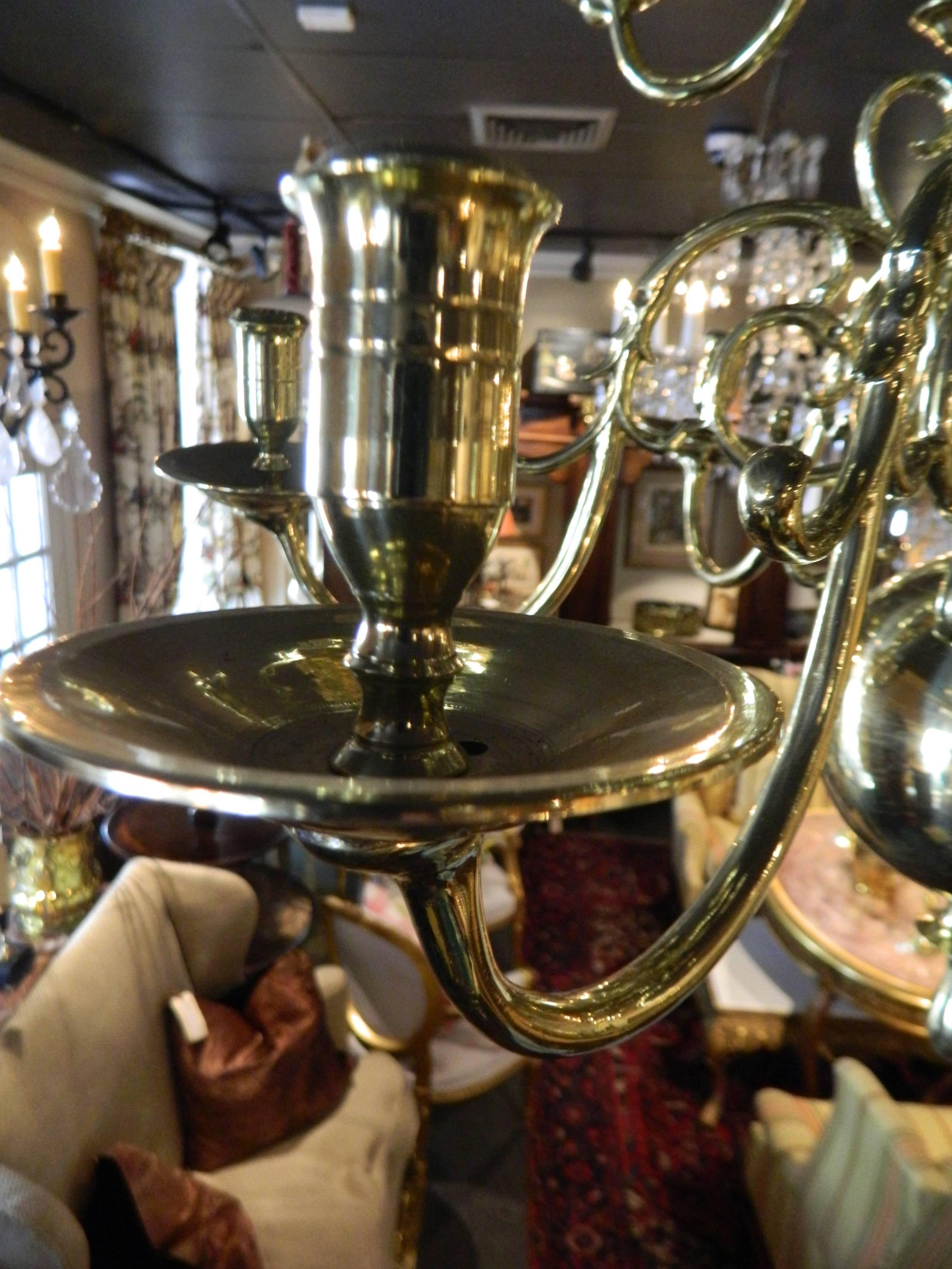 French polished brass two-tier ball chandelier, 19th century