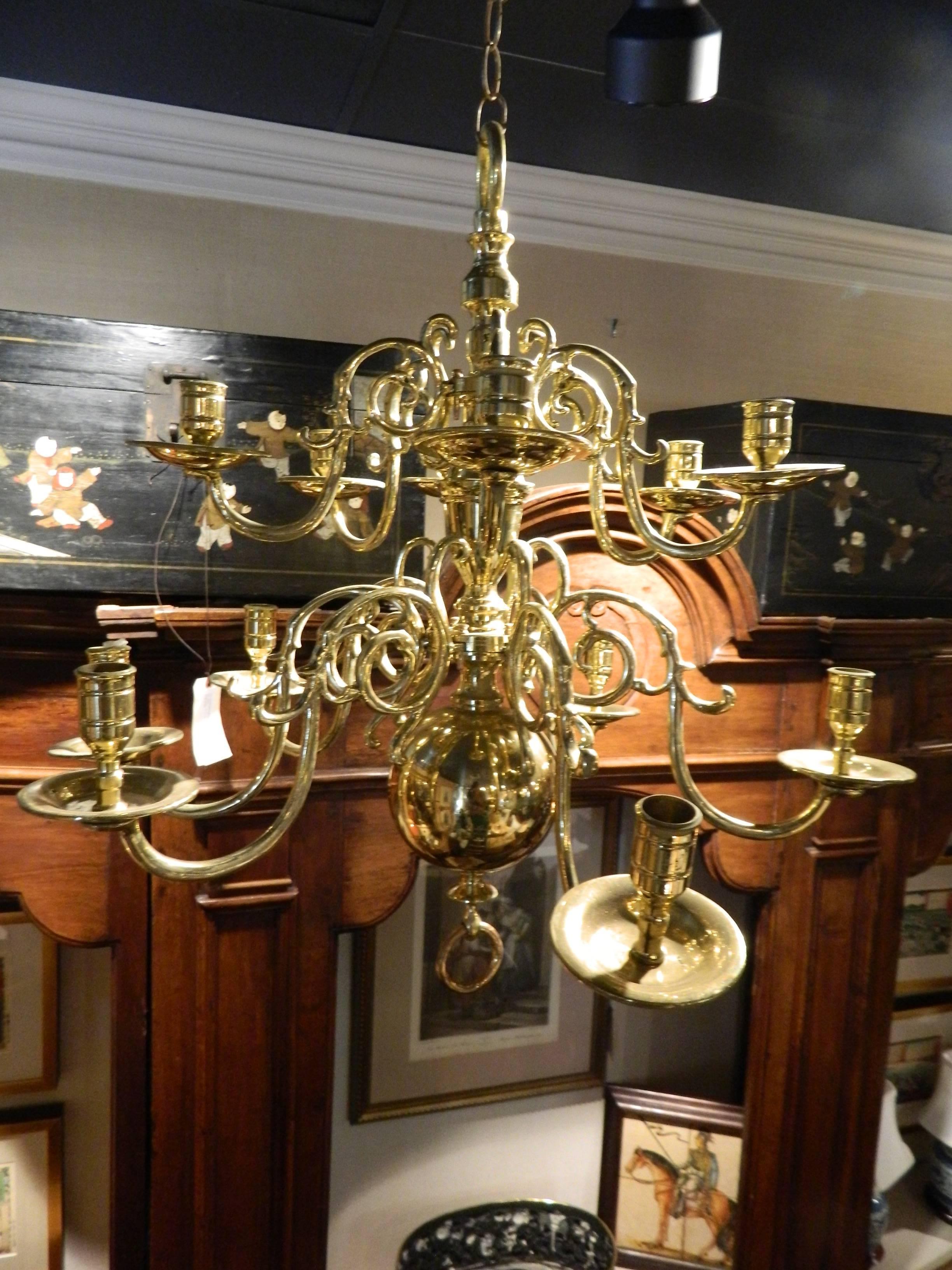 French Polished Brass Two-Tier Ball Chandelier, 19th Century For Sale 2