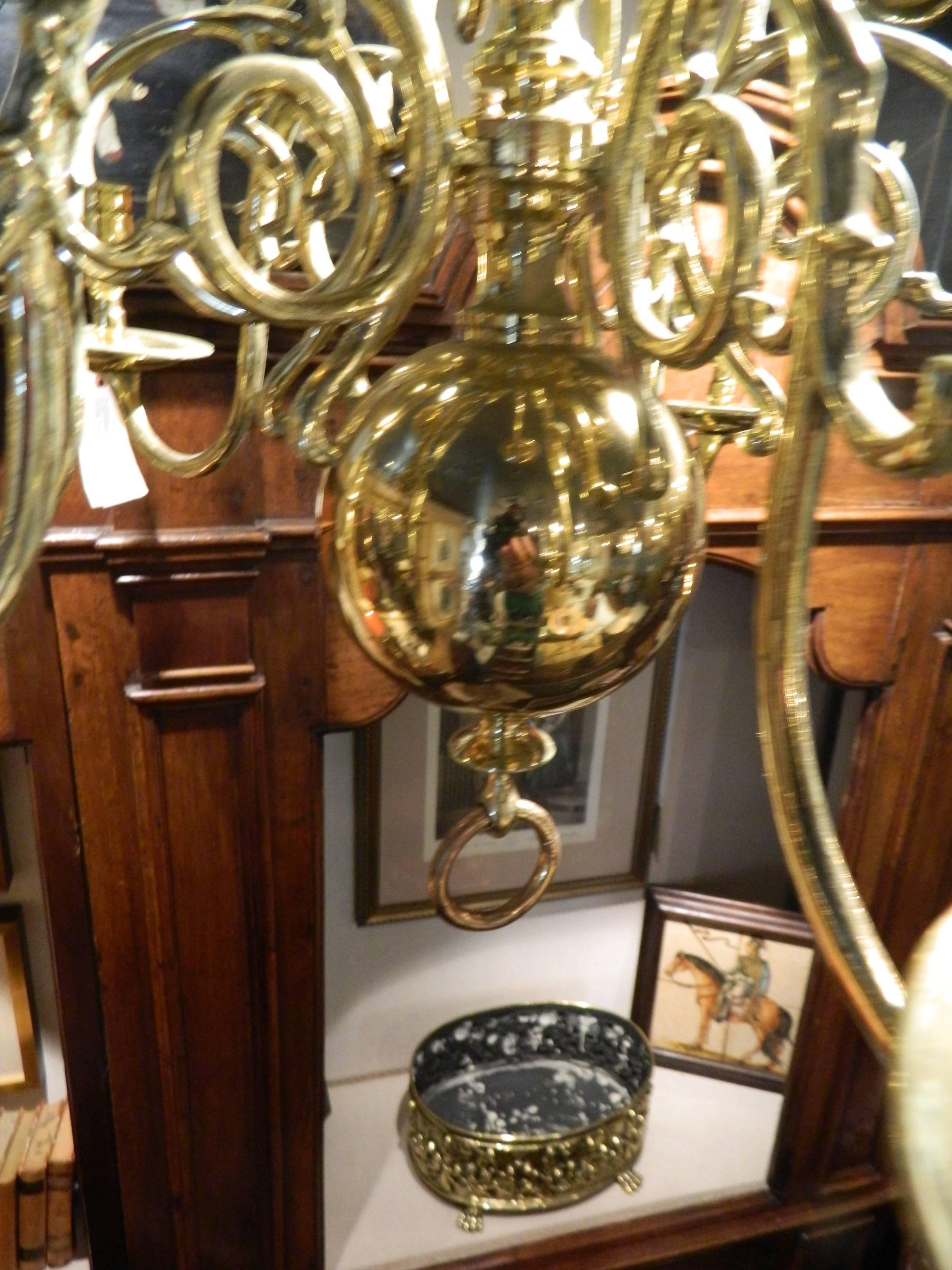 French Polished Brass Two-Tier Ball Chandelier, 19th Century For Sale 1