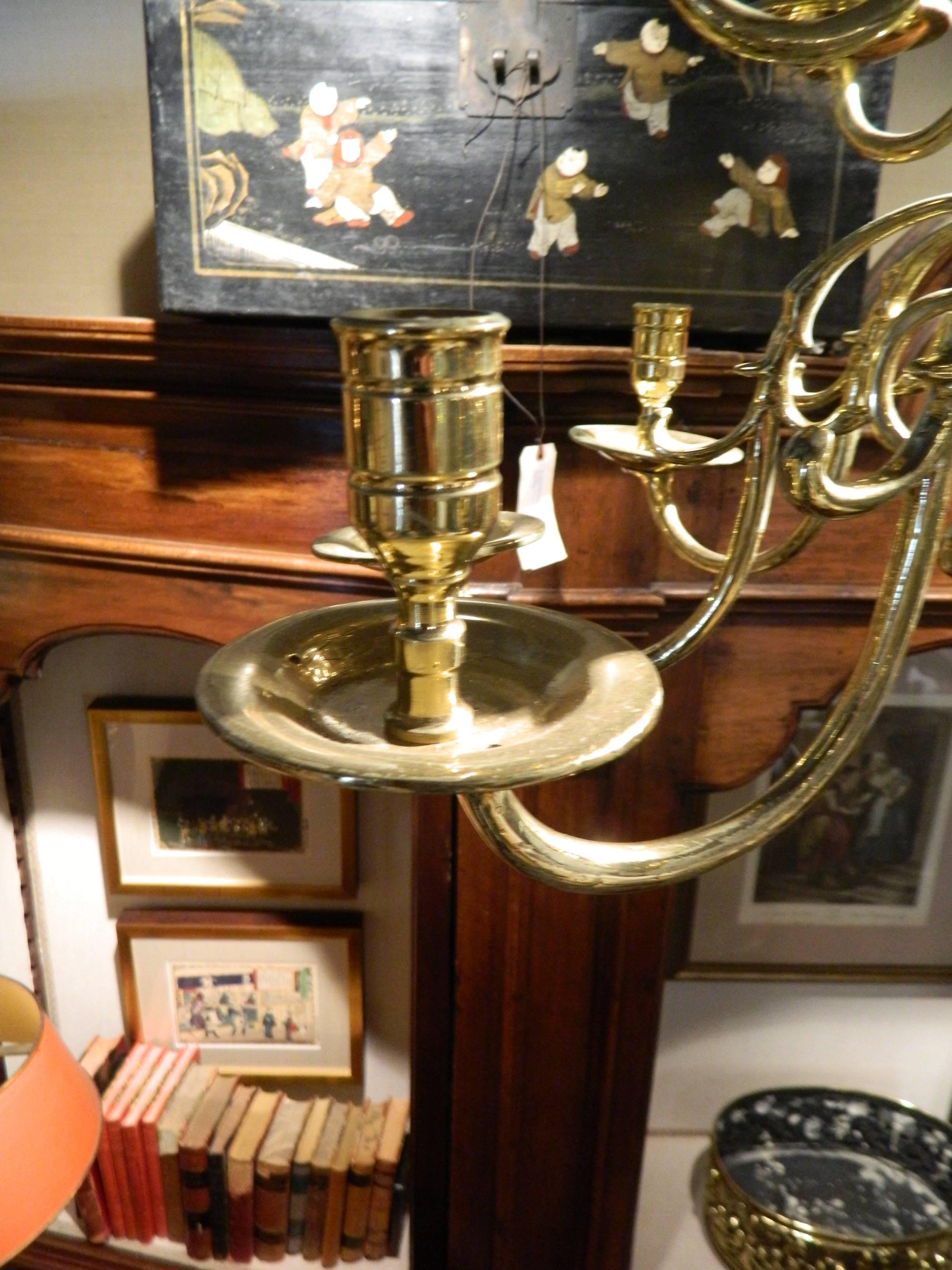 French Polished Brass Two-Tier Ball Chandelier, 19th Century In Good Condition For Sale In Savannah, GA