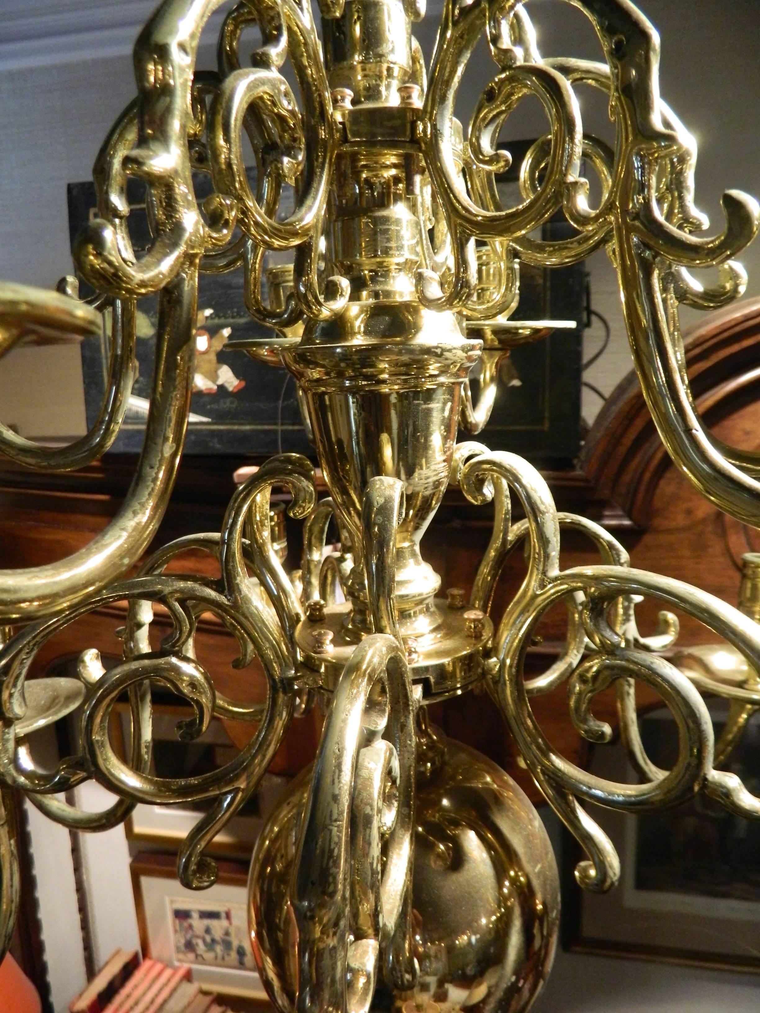 French Polished Brass Two-Tier Ball Chandelier, 19th Century For Sale 3