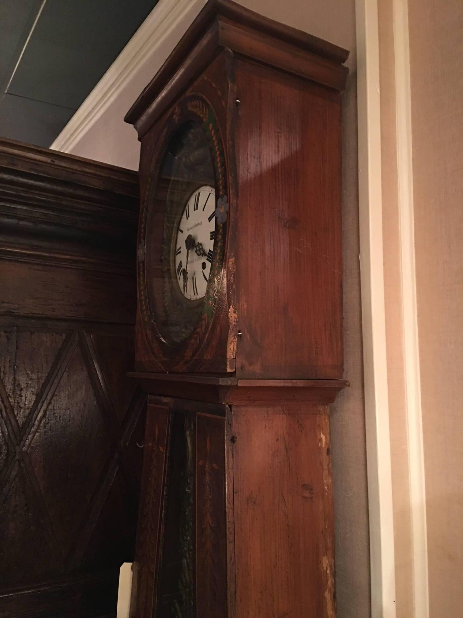 Horloge provinciale française Morbier à grand boîtier, Bonnet Vignaud, 19ème siècle en vente 2