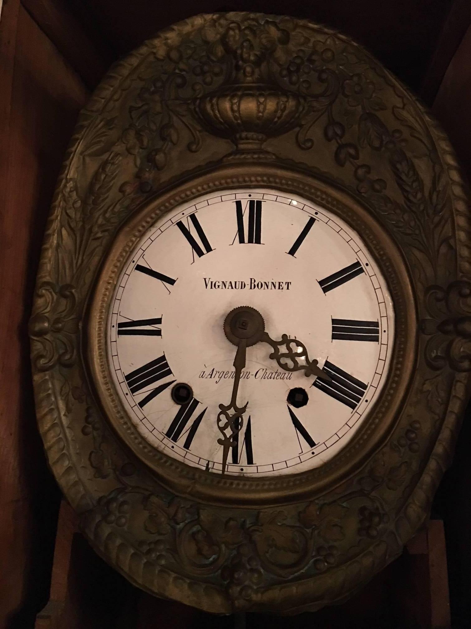 Horloge provinciale française Morbier à grand boîtier, Bonnet Vignaud, 19ème siècle en vente 4