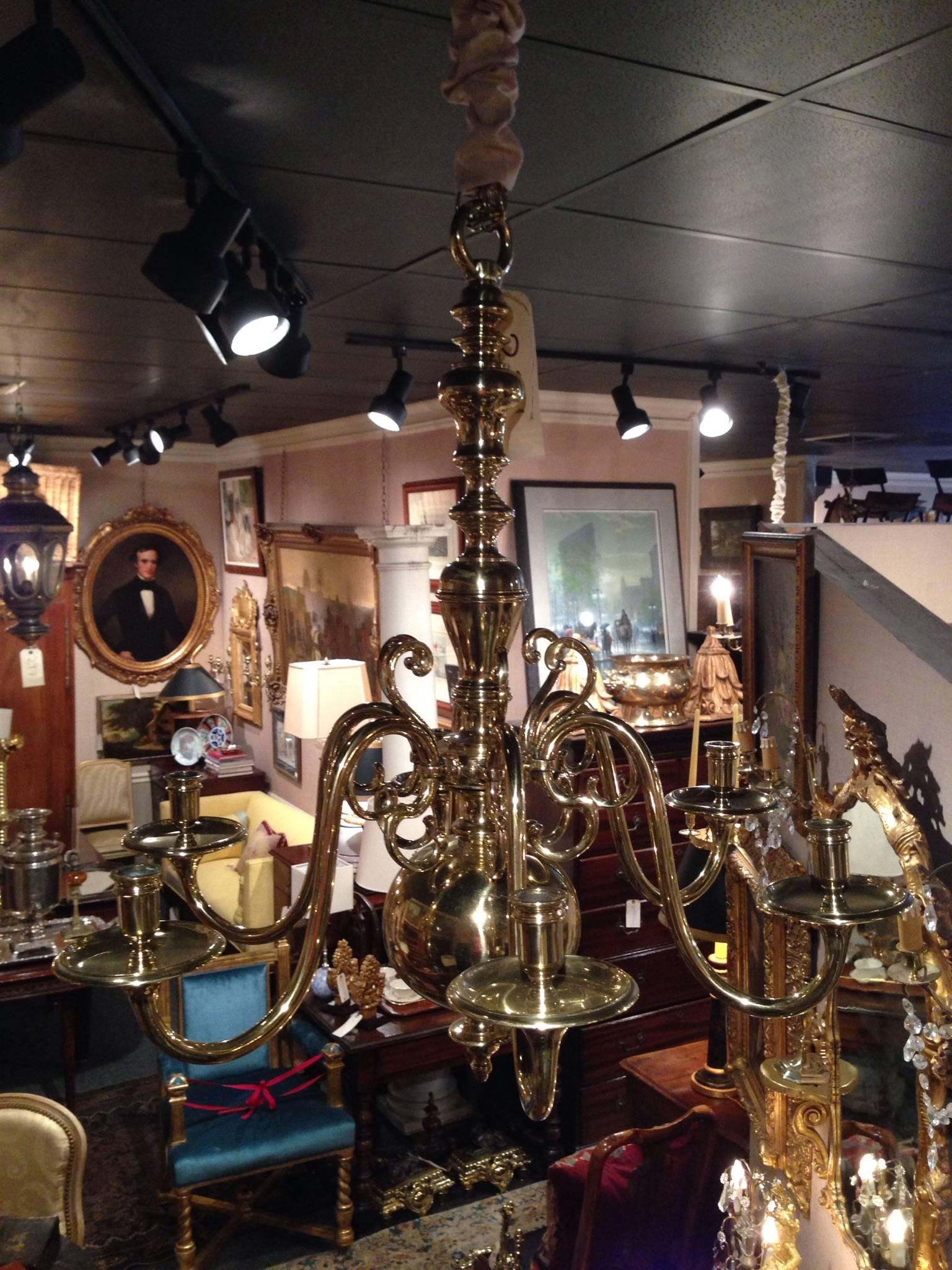 English Polished Brass Six-Light Chandelier, 19th Century 2