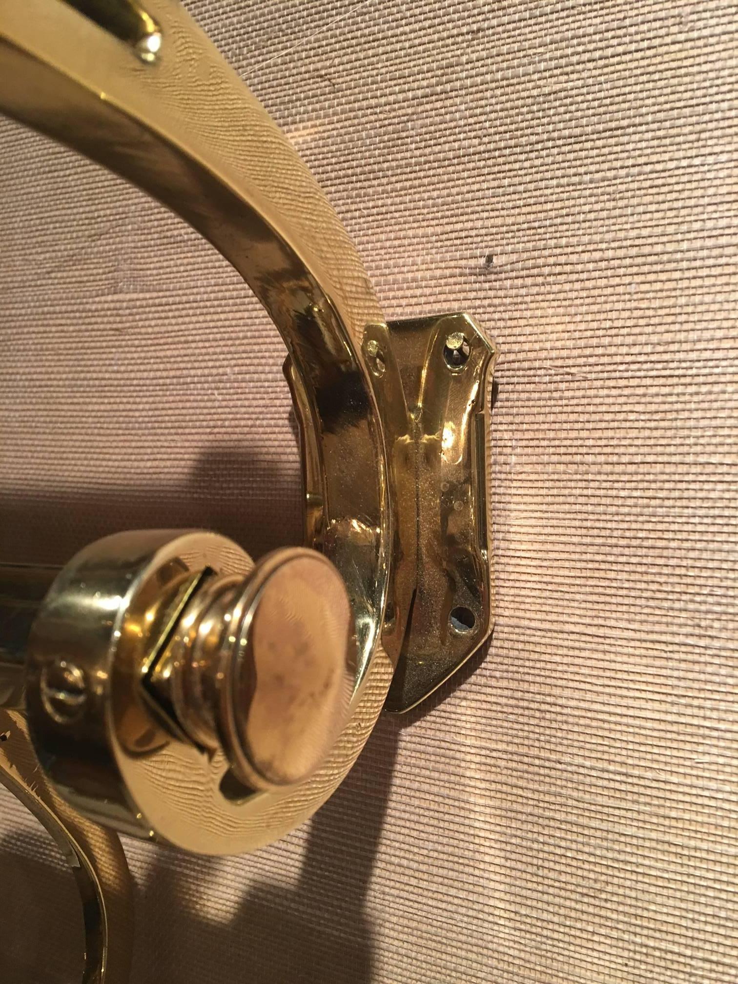 French Solid Brass Coat Rack and Wall Shelf, 19th Century In Good Condition In Savannah, GA