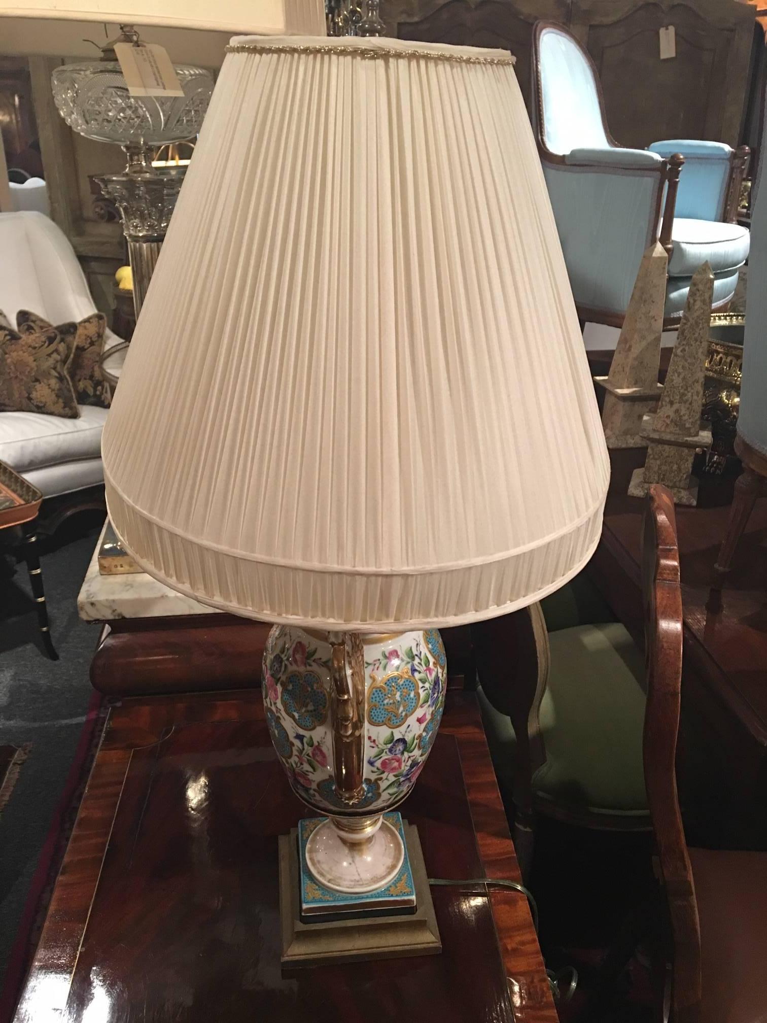 French Hand-Painted Vase Adapted as a Lamp, Early 20th Century In Good Condition In Savannah, GA
